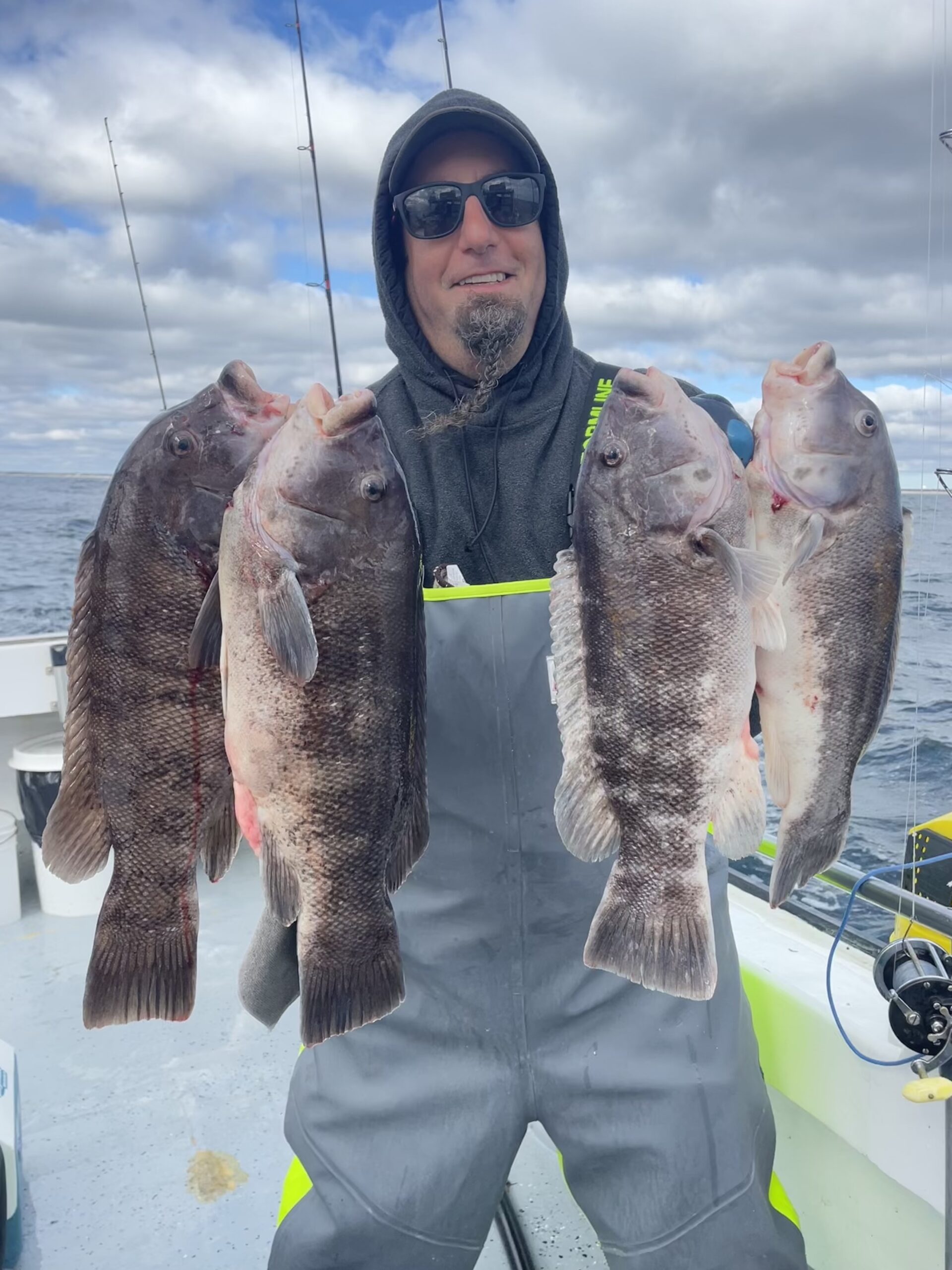 Pete Eilenberg of Hampton Bays with a limit of blackfish caught aboard the Shinnecock Star recently.