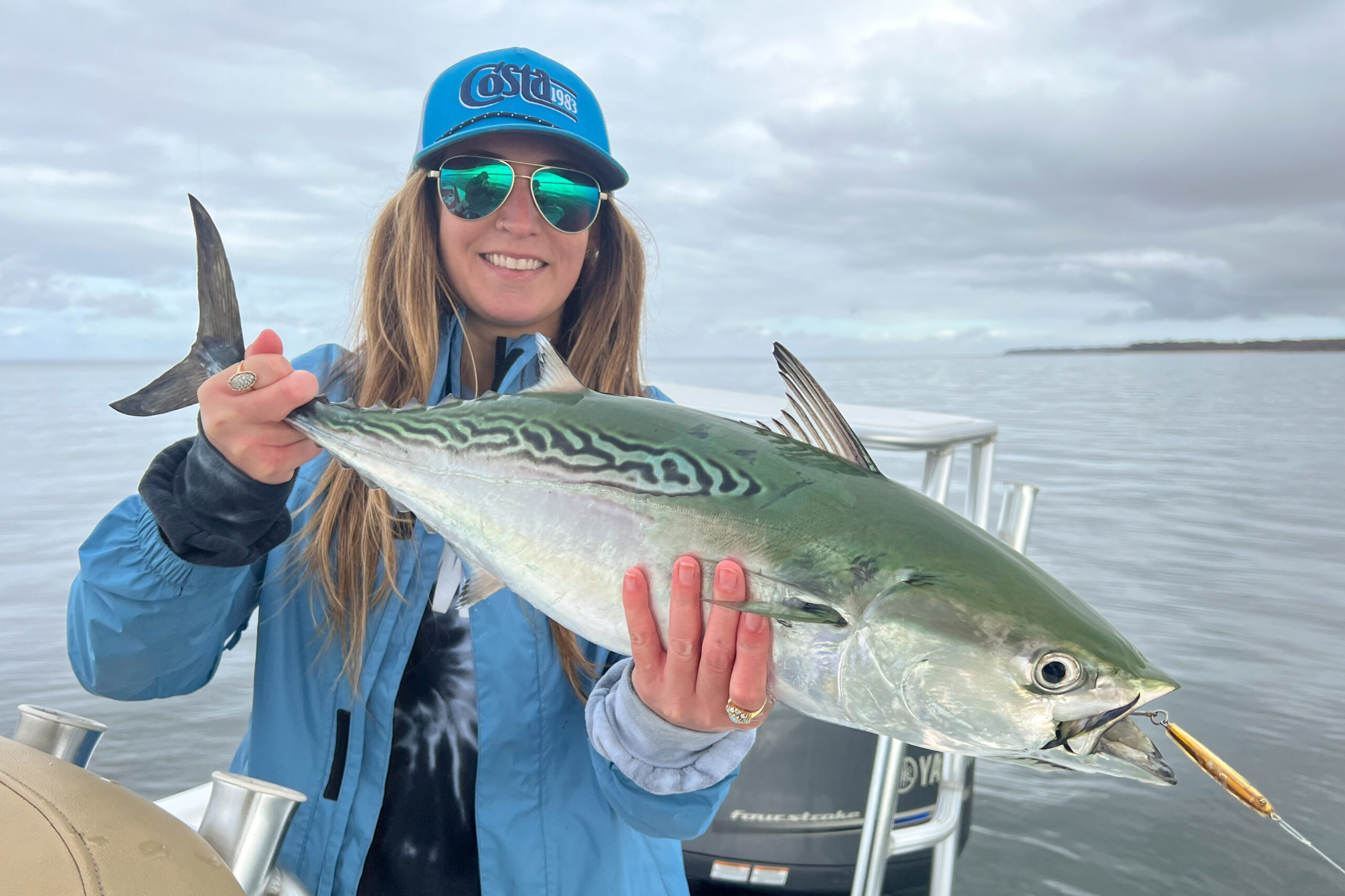 False albacore, like this one caught by Alanna Quested in Montauk, hung around well into November this year thanks to warm waters.     JEFF LOMANACO