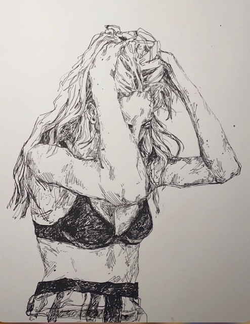 An ink drawing self-portrait by Emelia Winter. COURTESY CANIO'S BOOKS