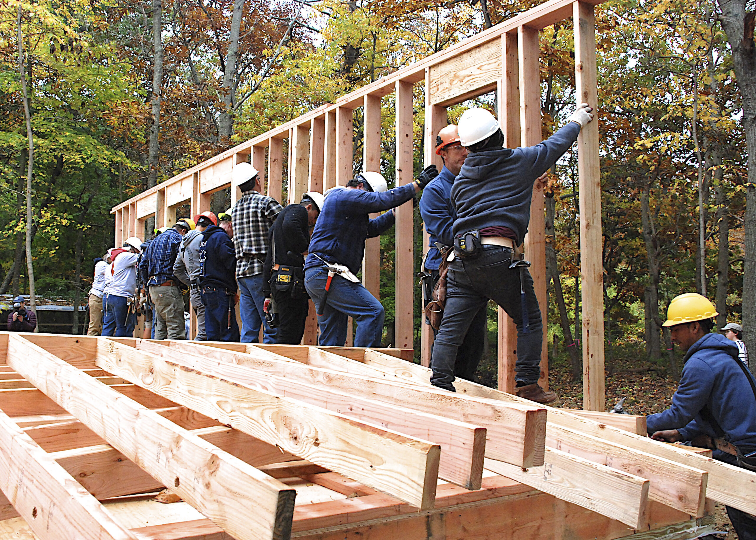 The walls are raised at the new home of Matt Charron, a U.S. Marine Corps veteran, and his son Jackson at their new home in East Hampton.  KYRIL BROMLEY
