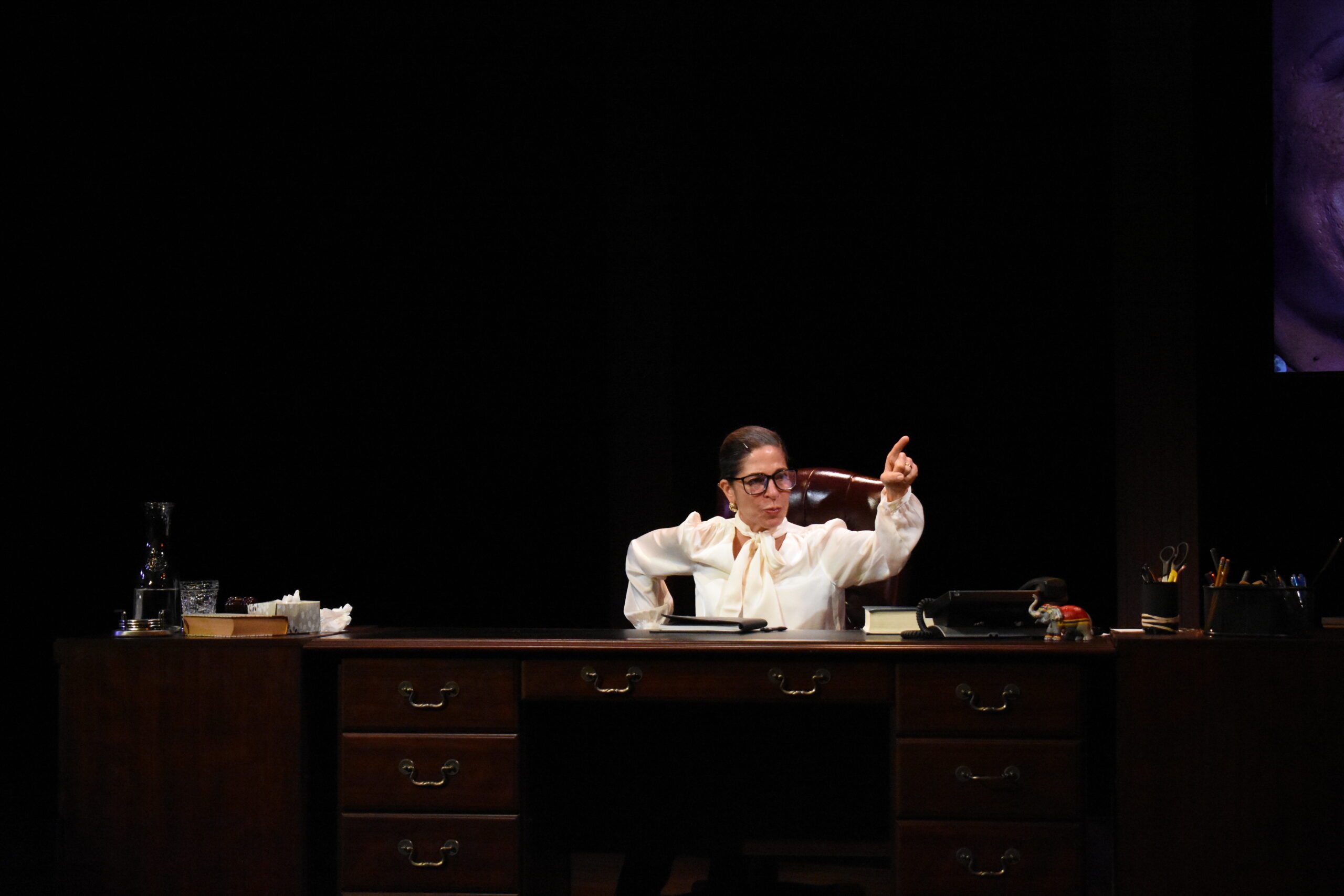 Michelle Azar as Ruth Bader Ginsburg in “All Things Equal: The Life and Trials of Ruth Bader Ginsburg” at Bay Street Theater. COURTESY BAY STREET THEATER