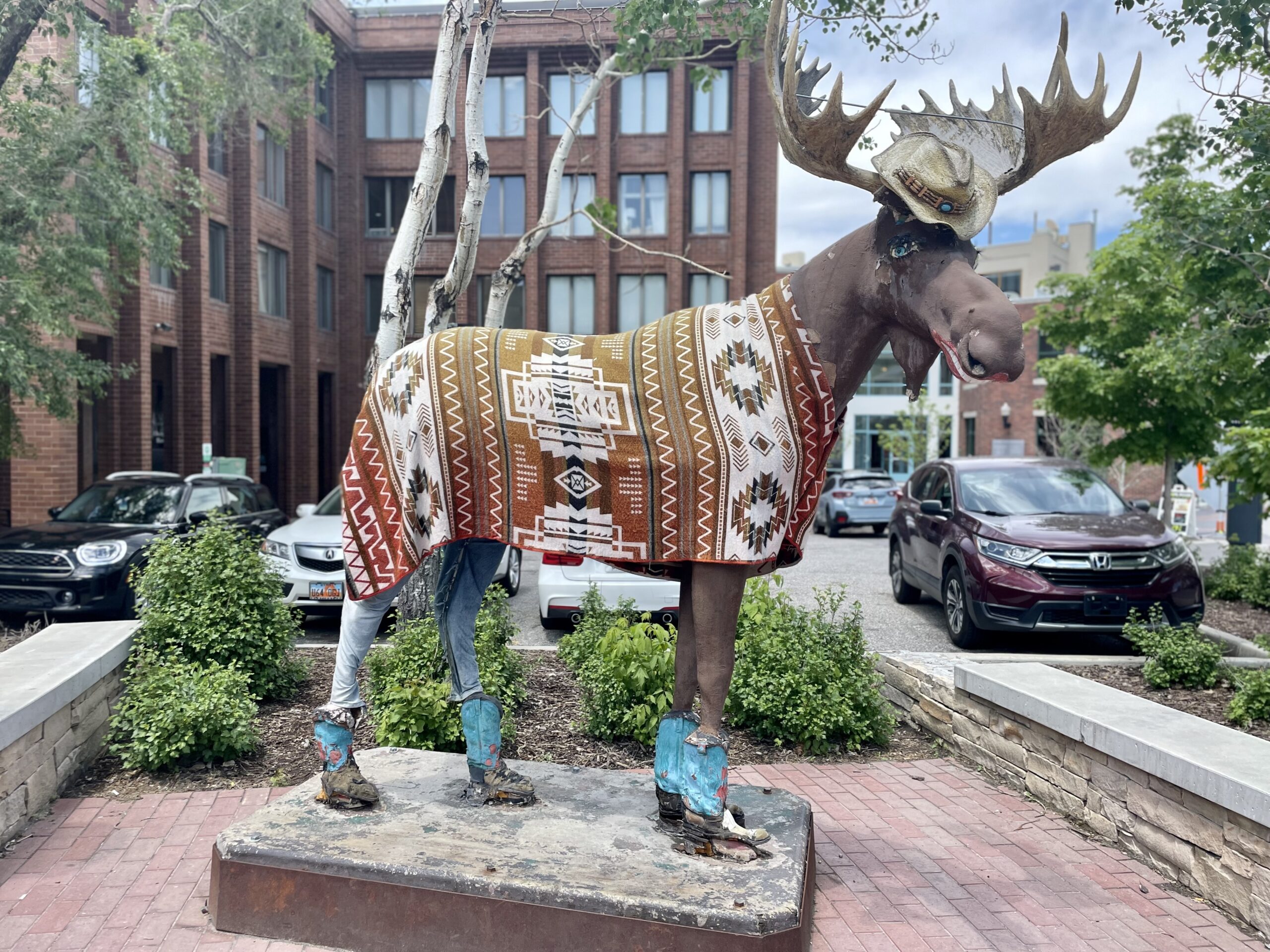 A moose showcases the lighter side of Park City, Utah.