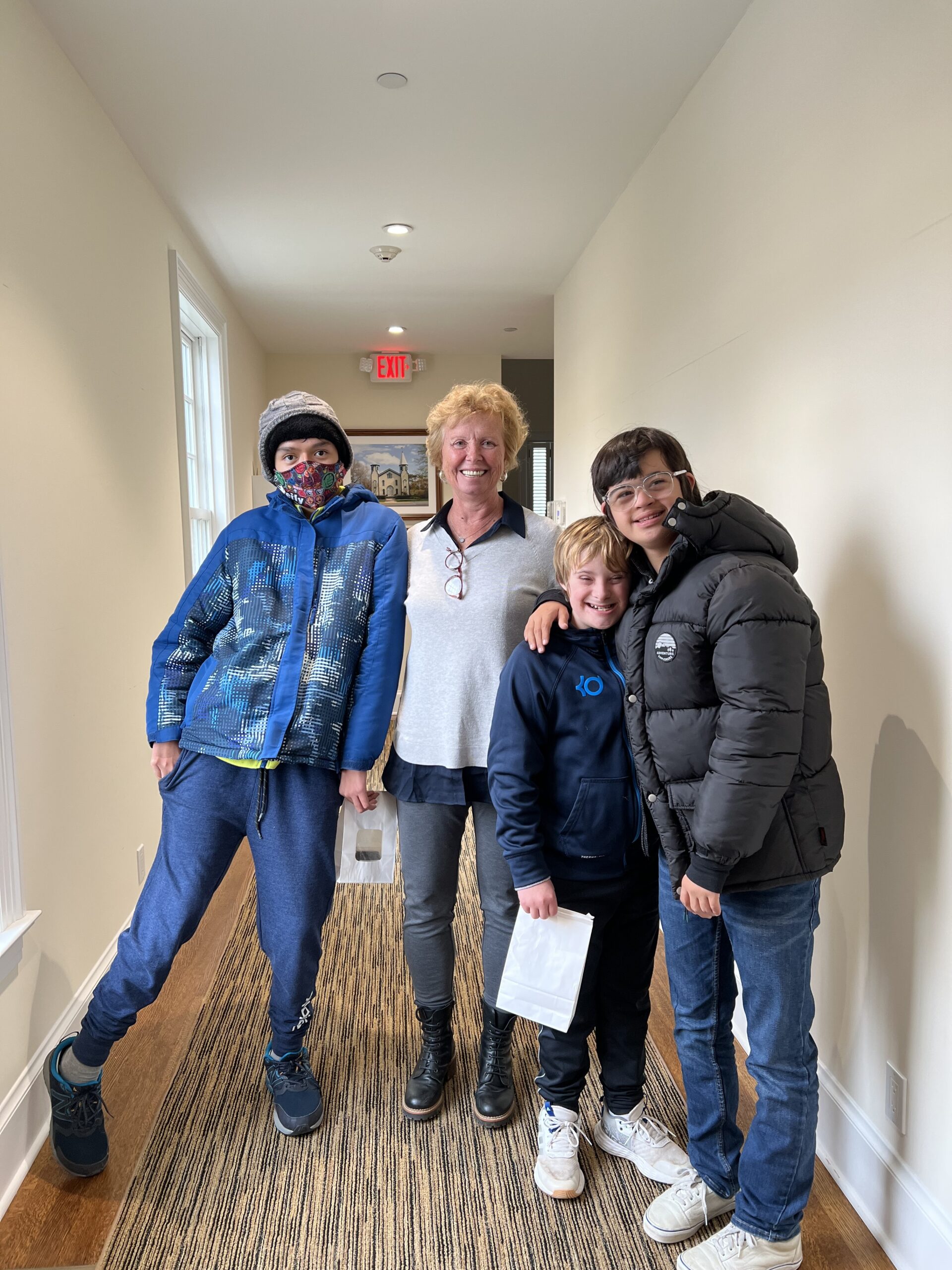 Pierson Middle School students, Shane Hartstein, Reily Simbana and Clash Zamora took a field trip to South Fork Bakery and met with business owner Shirley Ruch. COURTESY SAG HARBOR SCHOOL DISTRICT