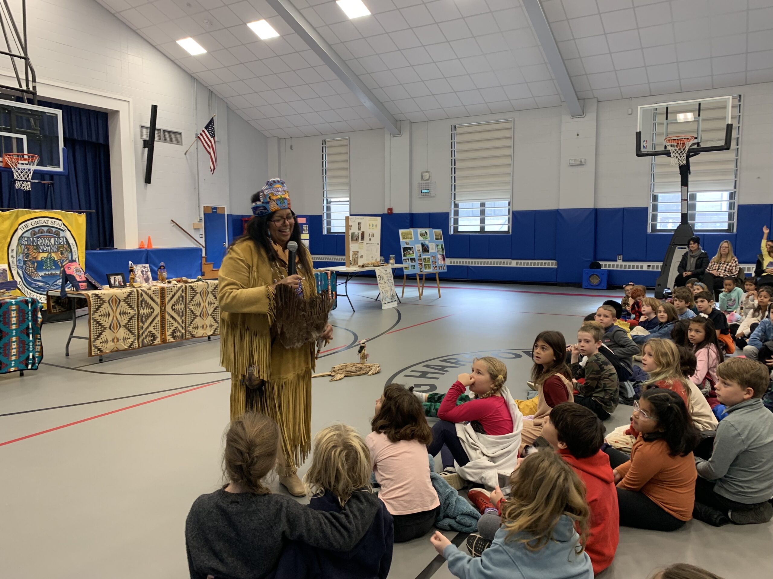 The Sag Harbor Elementary third graders gathered  to hear from special guest speaker Denise Silva-Dennis in celebration of National Native American Heritage month. “We had a wonderful time listening to her stories about her Shinnecock Nation tribe and culture,” said third grade teacher Chris Kline. COURTESY SAG HARBOR SCHOOL DISTRICT