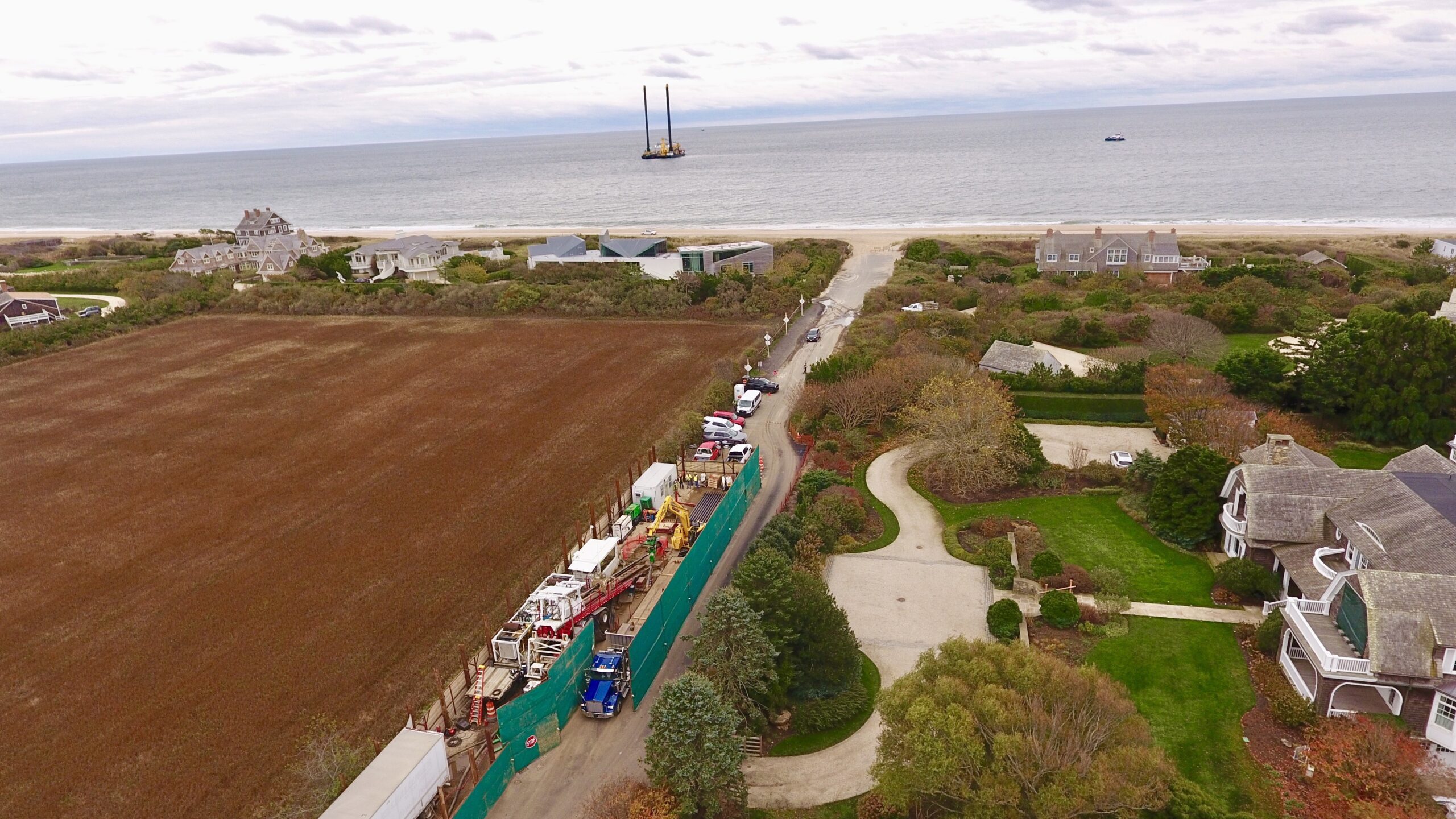The horizontal drilling equipment began drilling pilot borings on Beach Lane this week.
