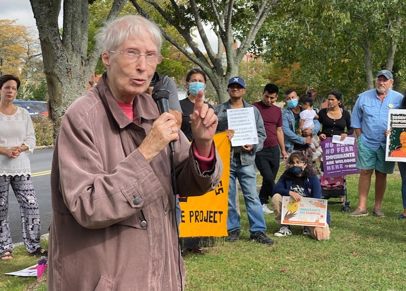 Sr. Margaret Smyth at a rally for immigration reform in in Riverhead on Oct. 16, 2021. DENISE CIVILETTI