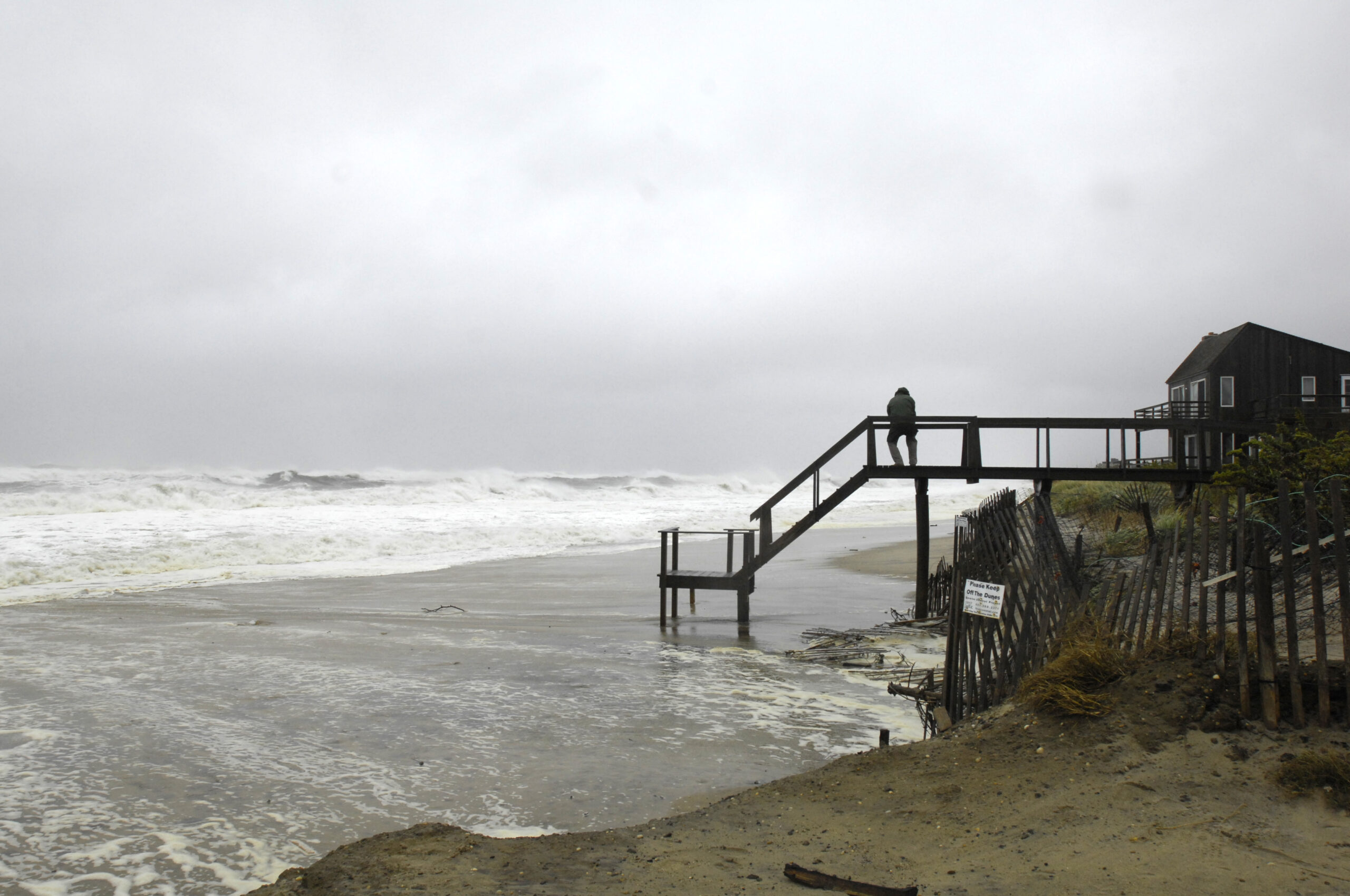 The roiling surf at the end of Town Line Road in Sagaponack as a storm approaches.  DANA SHAW