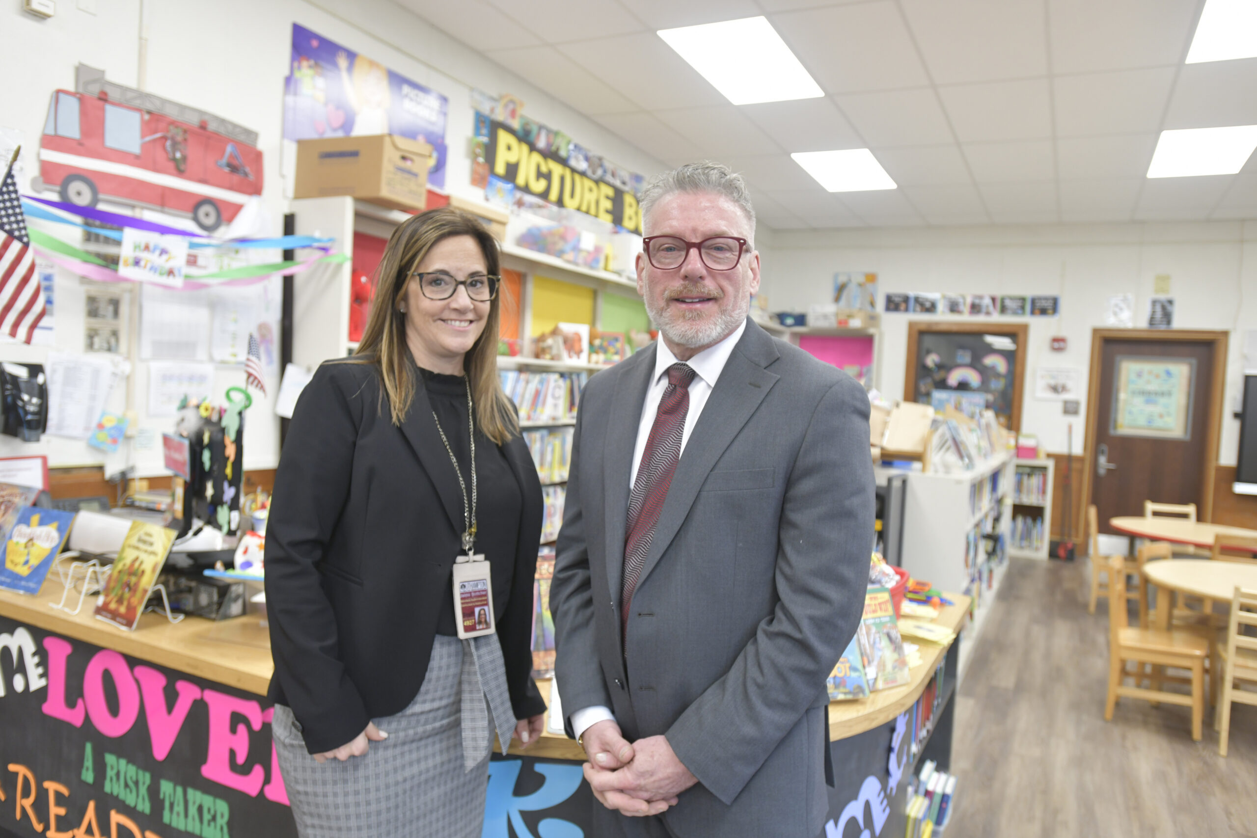 Jaime Bottcher, Ed.D. Assistant Superintendent of Curriculum and Instruction at Southampton School District and Superintendent Nicholas Dyno at Southampton Elementary School.   DANA SHAW