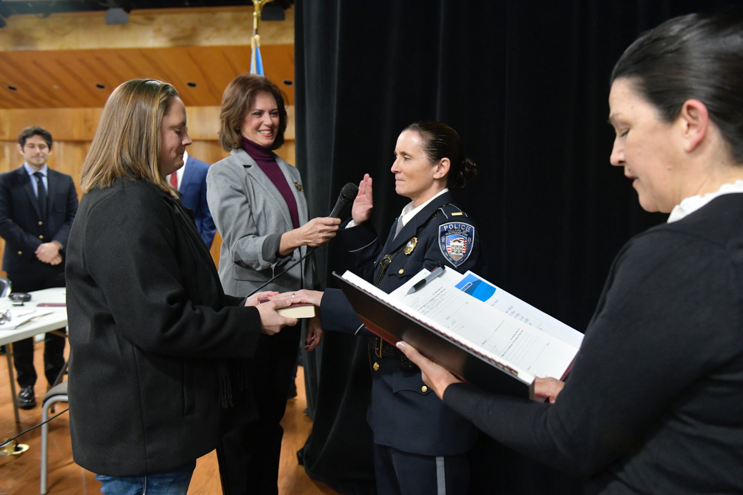 Lieutenant Suzanne Hurteau, who served as acting police chief in Southampton Village for the last year-plus, was promoted to police captain on Monday night, making her the first female police captain in the department's history. DANA SHAW