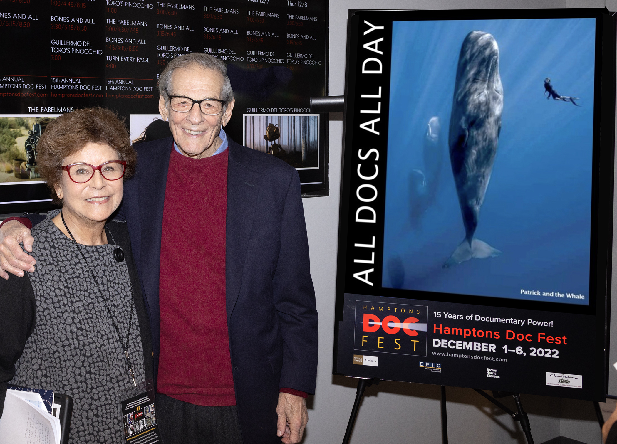 Hamptons Doc Fest founder/executive director Jacqui Lofaro with Robert Caro on December 4 at Sag Harbor Cinema, after the screening of “Turn Every Page,” which ended up winning the Brown Harris Stevens Audience Award. CB GRUBB/COURTESY HAMPTONS DOC FEST