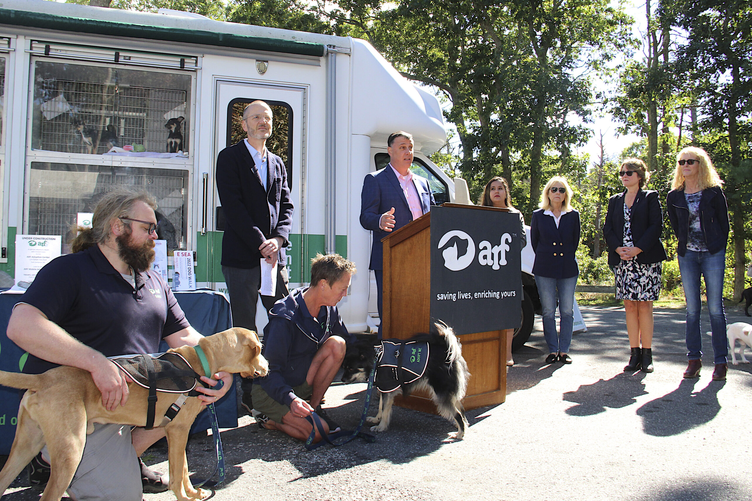 Representatives from ARF, the Southampton Animal Shelter Foundation, and Kent Animal Shelter were at ARF's headquarters in Wainscott in September for a press conference to urge Governor Kathy Hochul to sign legislation that would ban the sale of so-called 