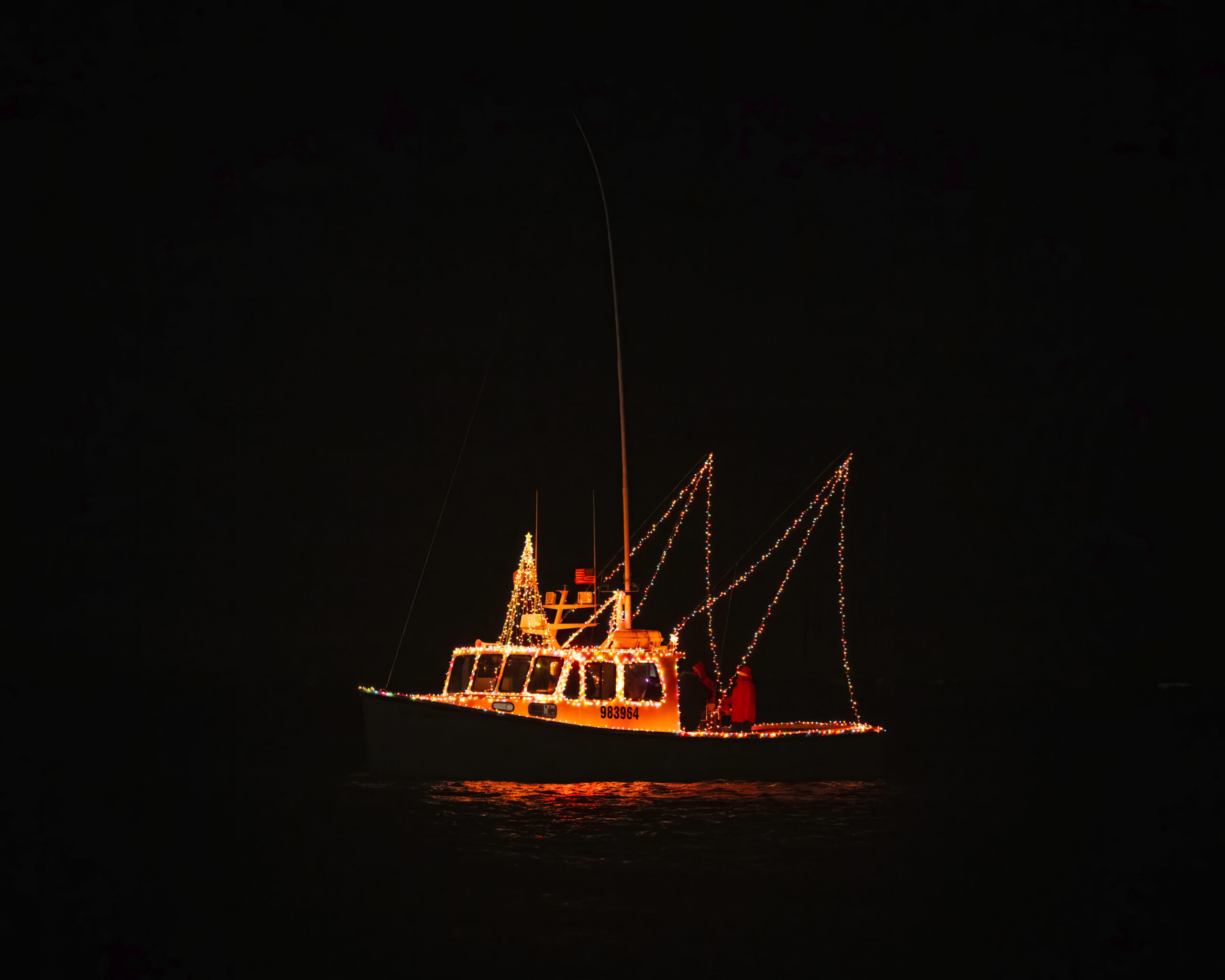 One of the boats at the first-ever lighted boat Parade and  viewing party at Inlet Seafood on Saturday to benefit the Montauk Food Pantry.     MARIANNE BARNETT