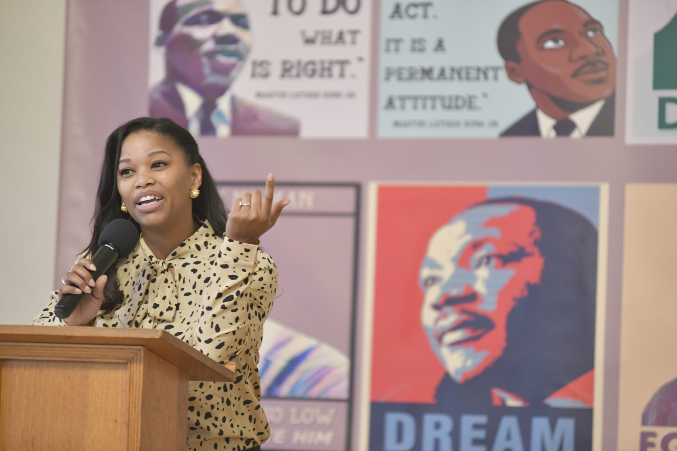 Layna Ware Castle, founder of Professional Speakers Concierge Service, addresses the crowd at the celebration for Rev. Martin Luther King Jr. at the Hamptons United Methodist Church in Southampton on Monday.    DANA SHAW
