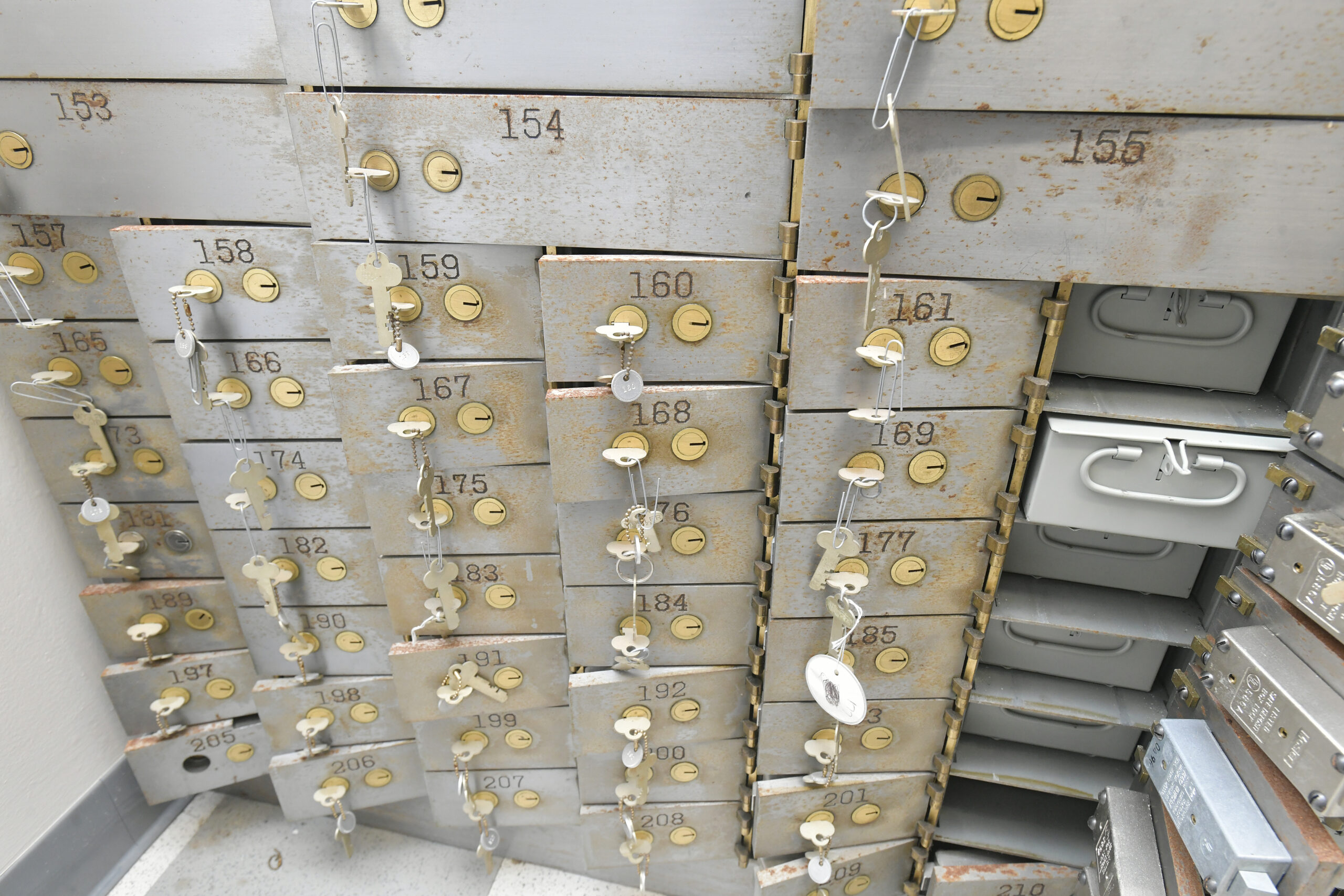 Safety deposit boxes with keys inside the vault.  DANA SHAW