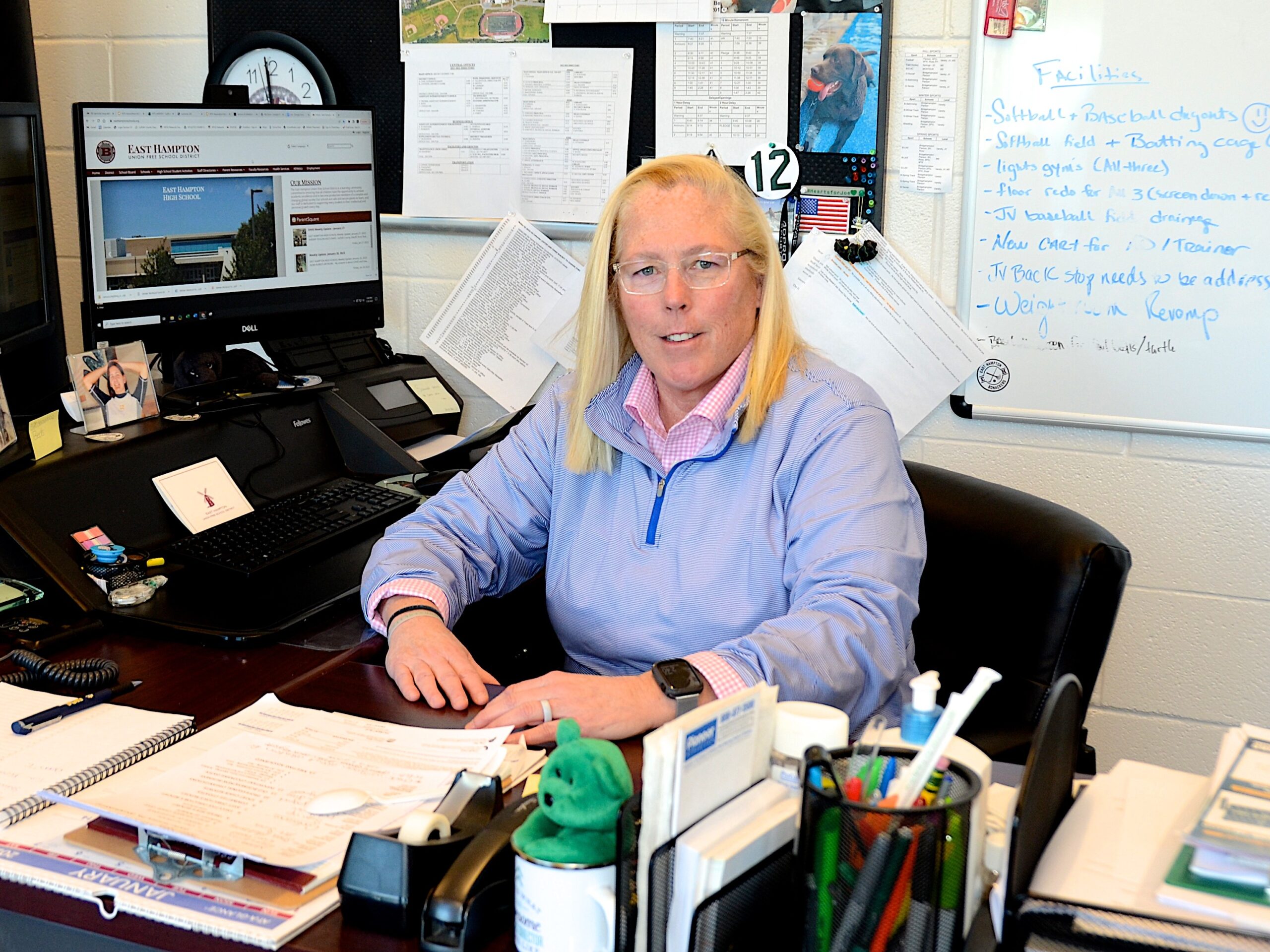 East Hampton Athletic Director Kathy Masterson was named Section XI AD of the Year just this past week.   KYRIL BROMLEY