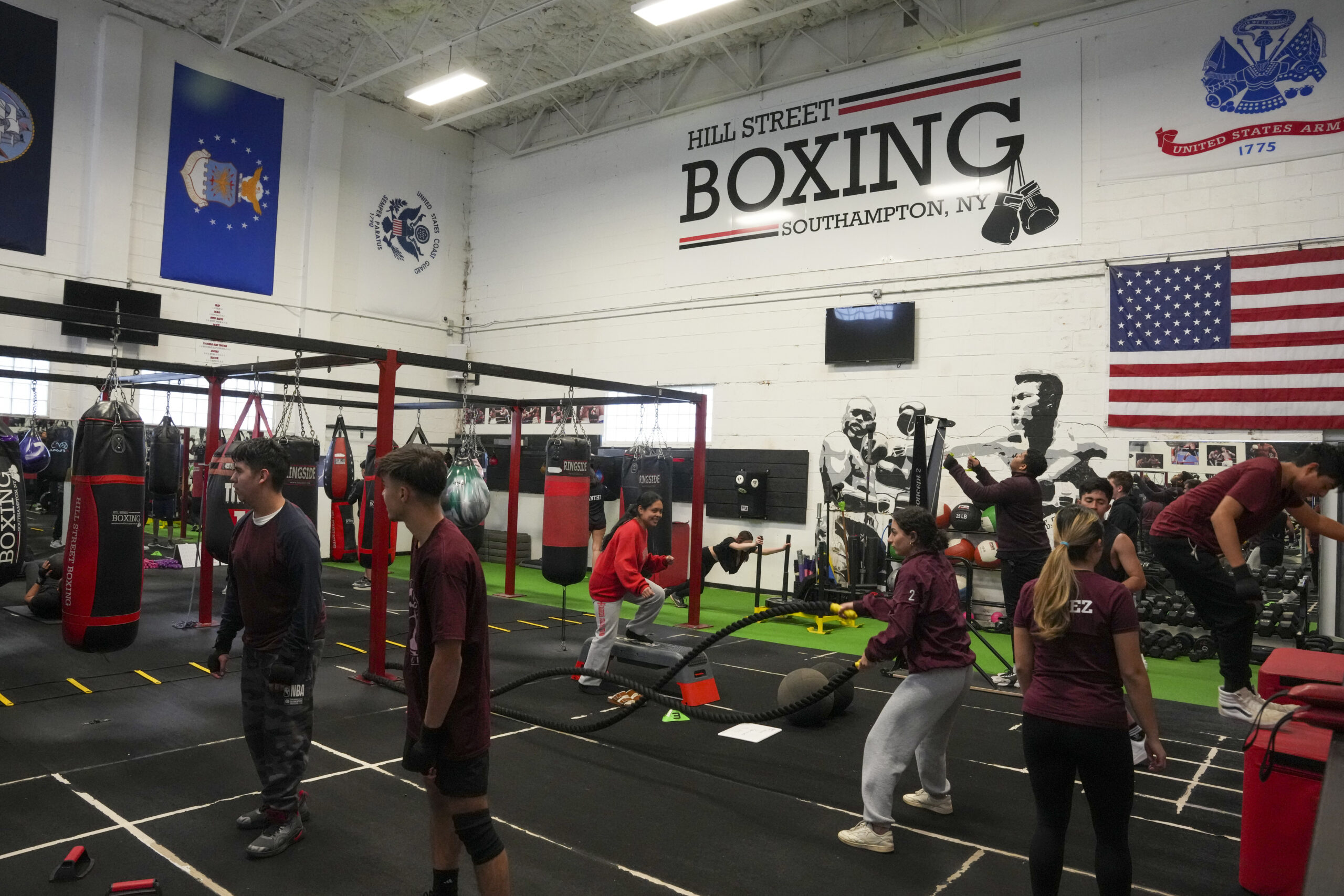 Southampton students take part in boxing club at Hill Street Boxing in Southampton on Friday.   RON ESPOSITO
