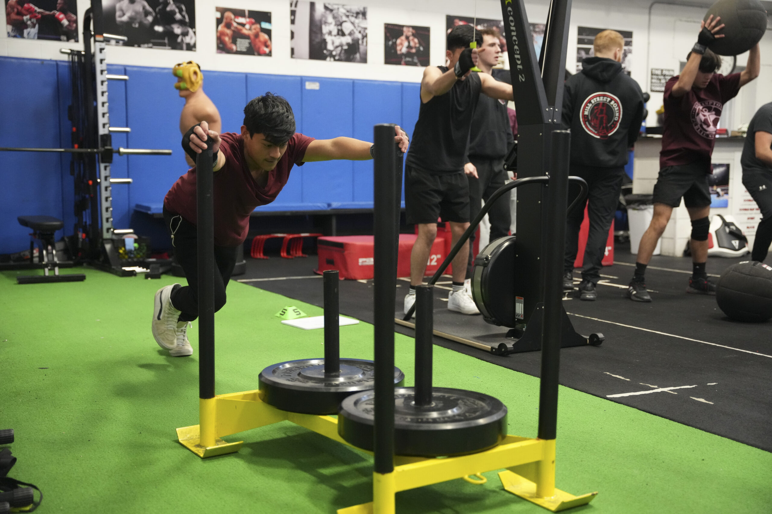 Jorge Cuautle Campohermoso works out on the sled.    RON ESPOSITO