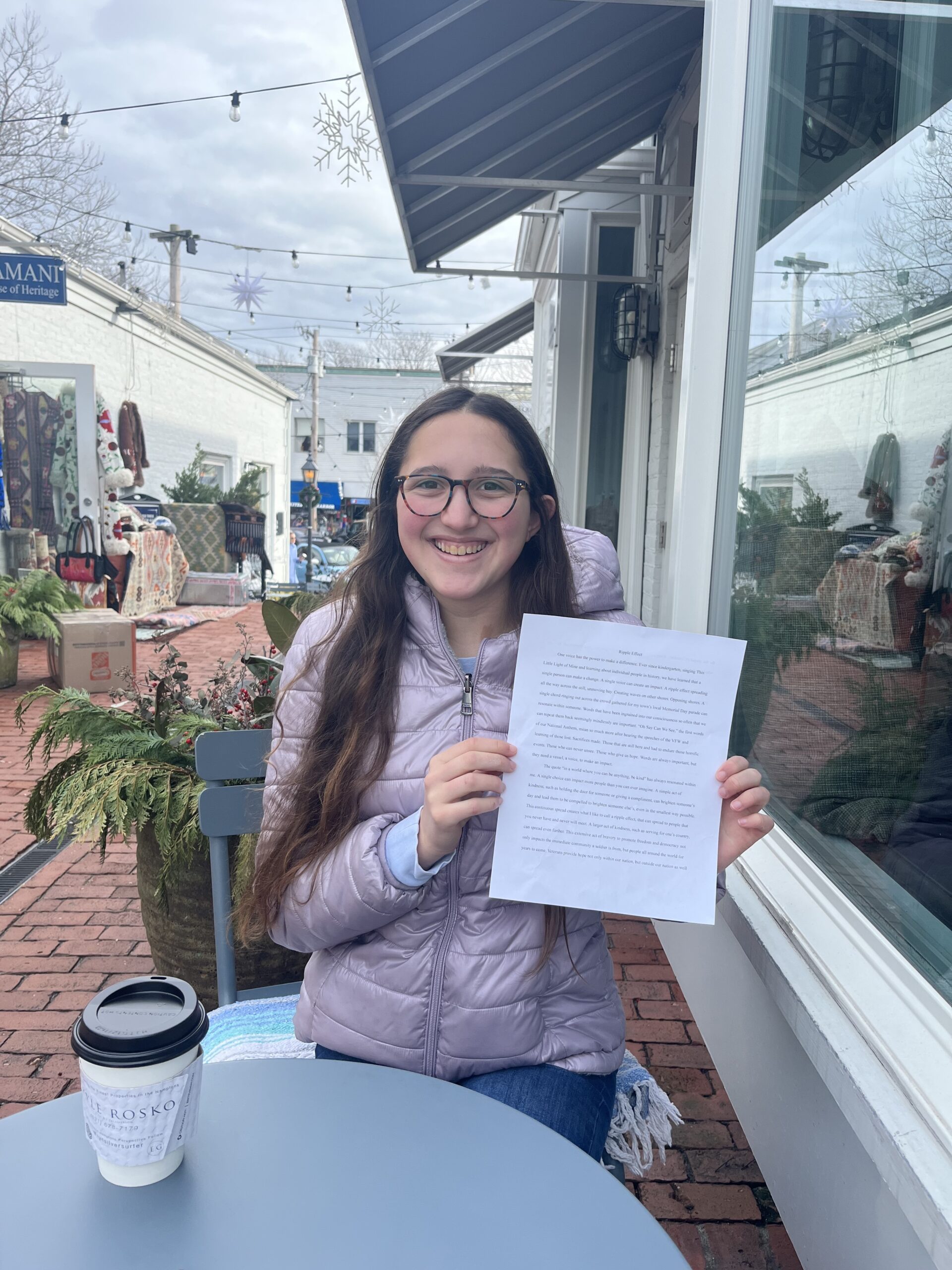 Isabelle Caplin of Sag Harbor is the winner of this year's Veterans of Foreign War’s Voice of Democracy audio-essay contest for her project titled “Ripple Effect.” ELIZABETH VESPE