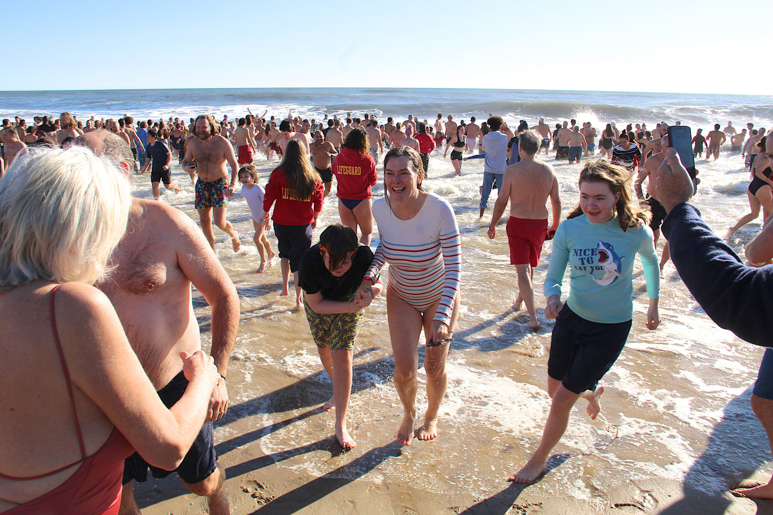 The East Hampton Polar Bear Plunge at Main Beach on New Year's Day.  KYRIL BROMLEY
