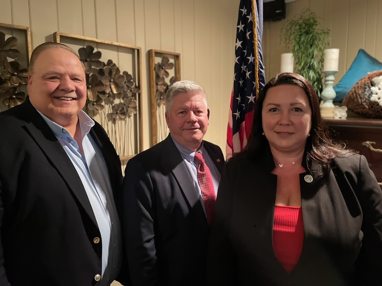 Southampton Town Supervisor candidate Cyndi McNamara with running mate, Councilman Rick Martel, and GOP Party chair David Betts at the nominating convention.  COURTESY SOUTHAMPTON REPUBLICANS