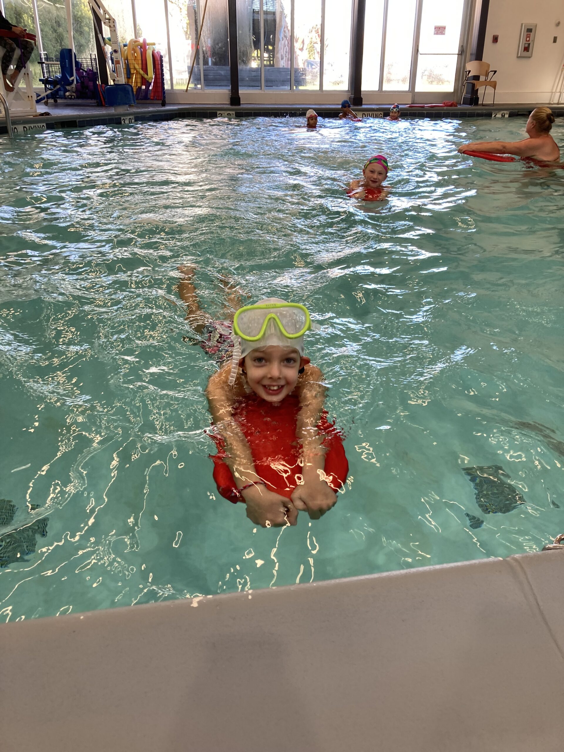 Sagaponack School student Ella Thofte on her swim board at the YMCA in East Hampton during during the school's winter physical education activity.  COURTESY SAGAPONACK SCHOOL