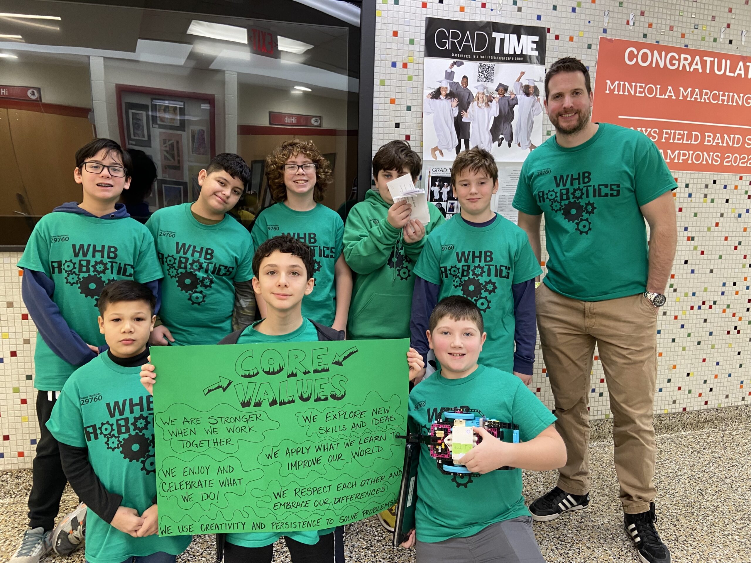 The Westhampton Beach Middle School Lego Robotics Club finished strong at the regional FIRST Lego League competition at Mineola High School on January 23. COURTESY WESTHAMPTON BEACH SCHOOL DISTRICT