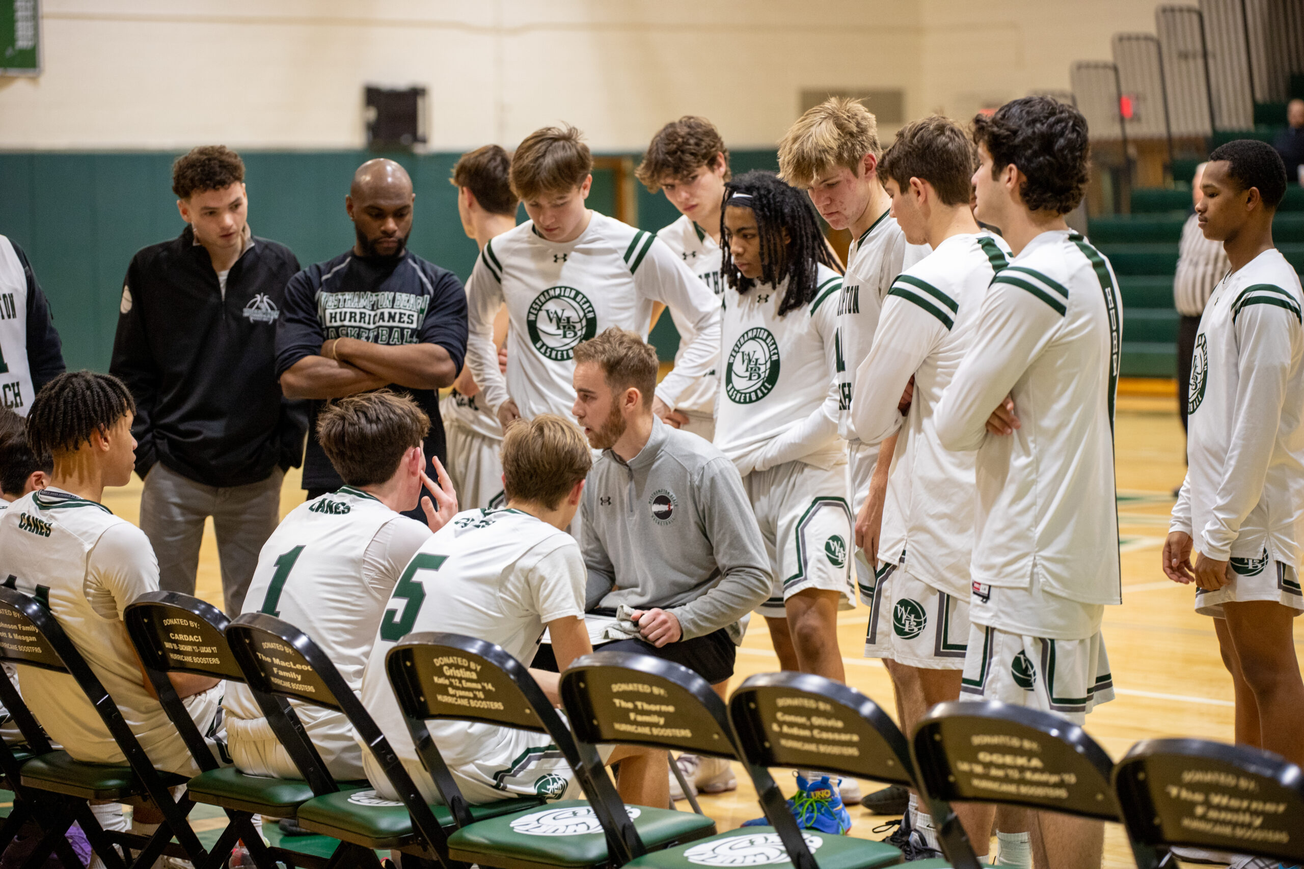 Westhampton Beach head coach Connor Davis draws up a play for his team.    MICHAEL O'CONNOR