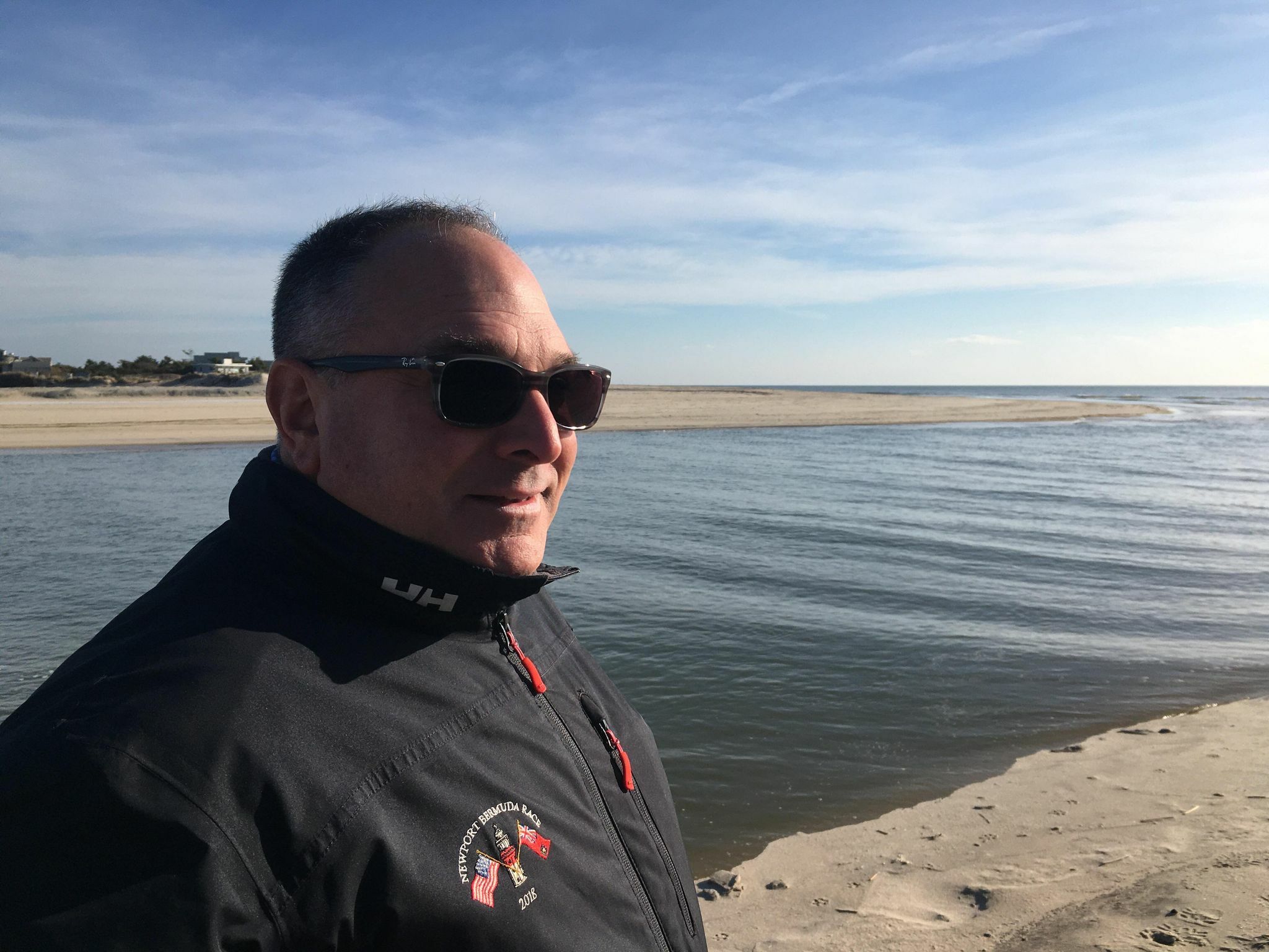Southampton Town Trustee President Scott Horowitz views the progress at the Mecox cut.    KITTY MERRILL