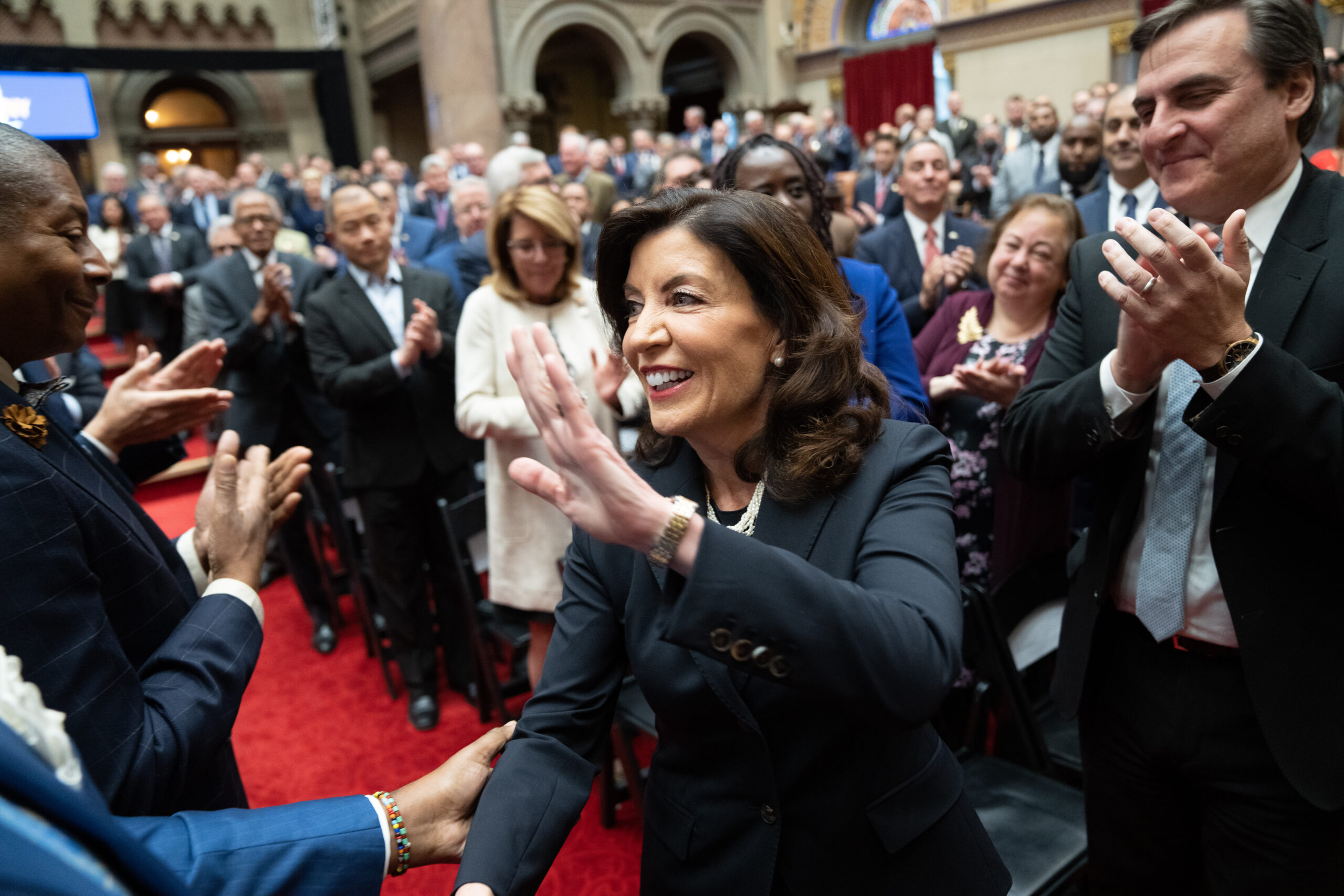 Governor Kathy Hochul in the Assembly Chamber on January 10 to deliver her State of the State address.  DON POLLARD/OFFICE OF GOVERNOR KATHY HOCHUL