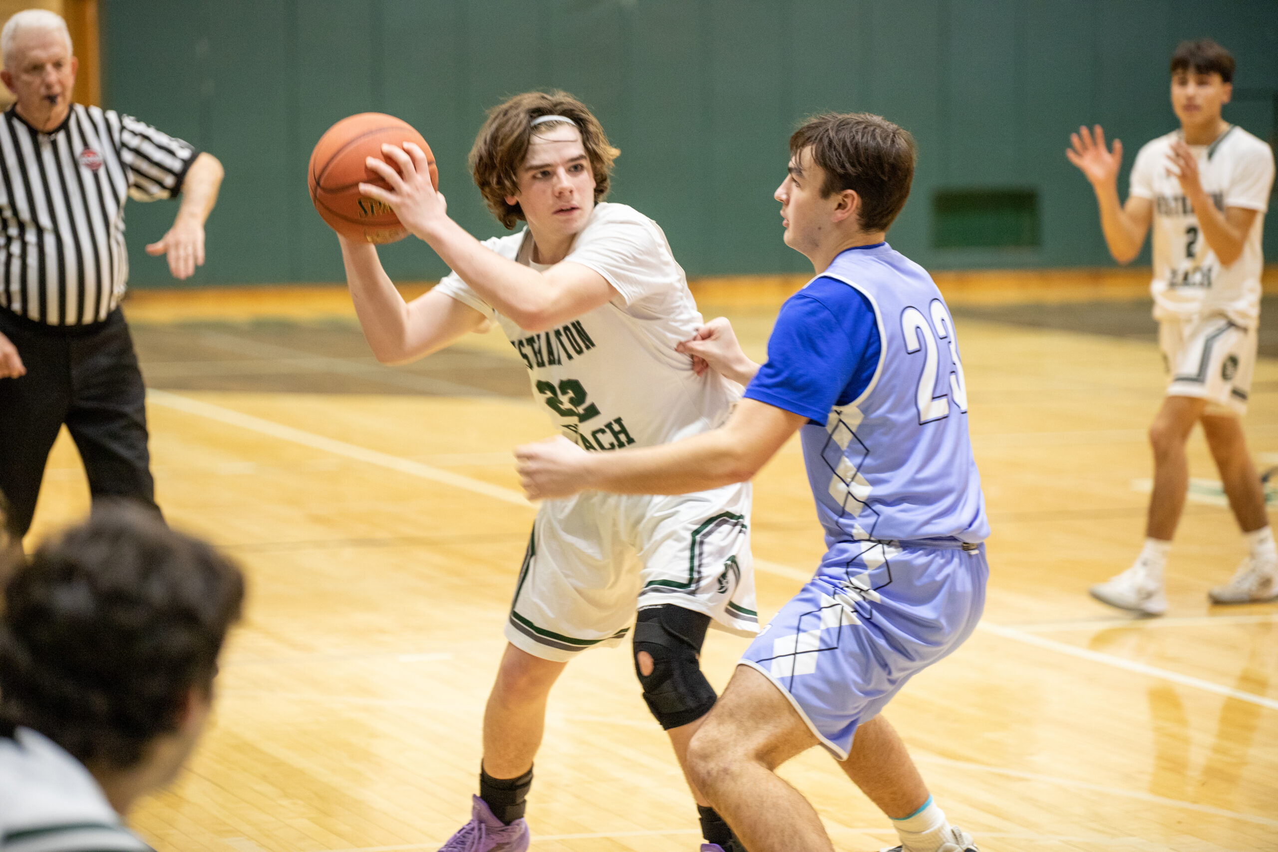 Westhampton Beach freshman Truman Hahn played in his first varsity game against Rocky Point on January 26.   MICHAEL O'CONNOR