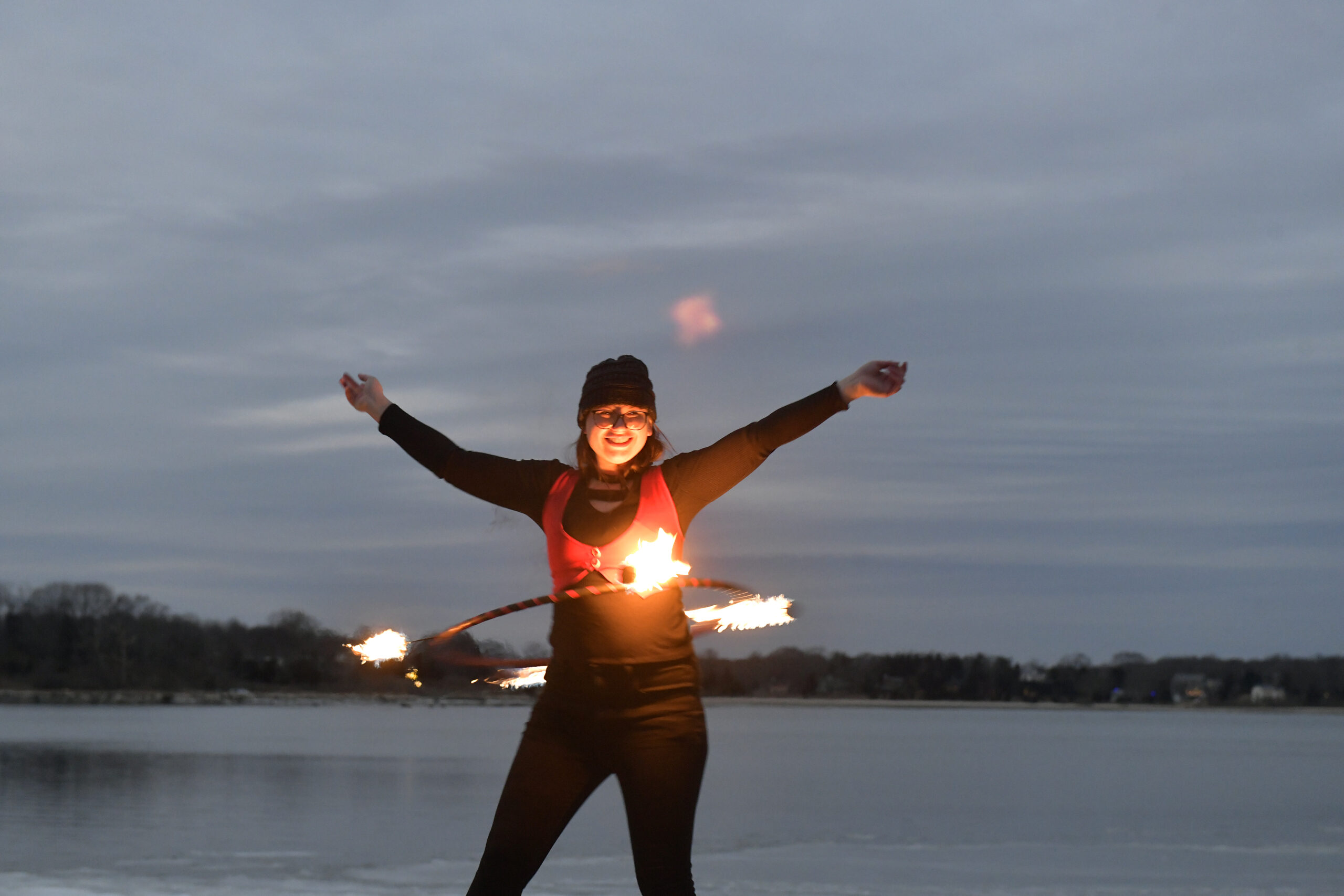 Heather Rosengarten performs during Fire Dancing by Keith Leaf and His Flaming Friends at Windmill Beach on Saturday evening.   DANA SHAW