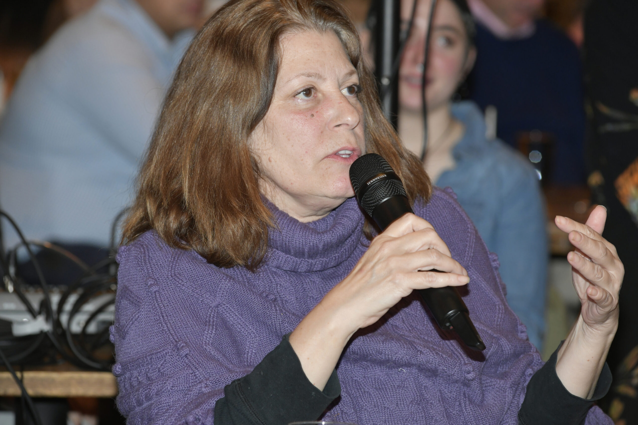 Jaine Mehring asks a question at the Express Session at Rowdy Hall on February 9.  DANA SHAW
