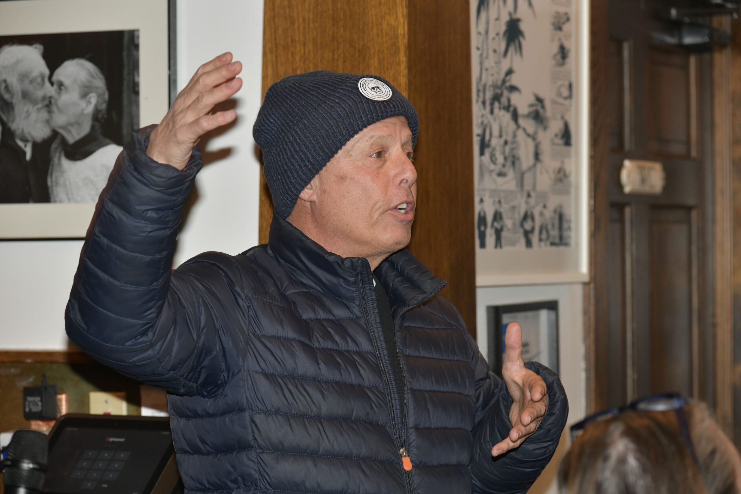 Mark Smith poses a question at the Express Session at Rowdy Hall in East Hampton on February 9.  DANA SHAW