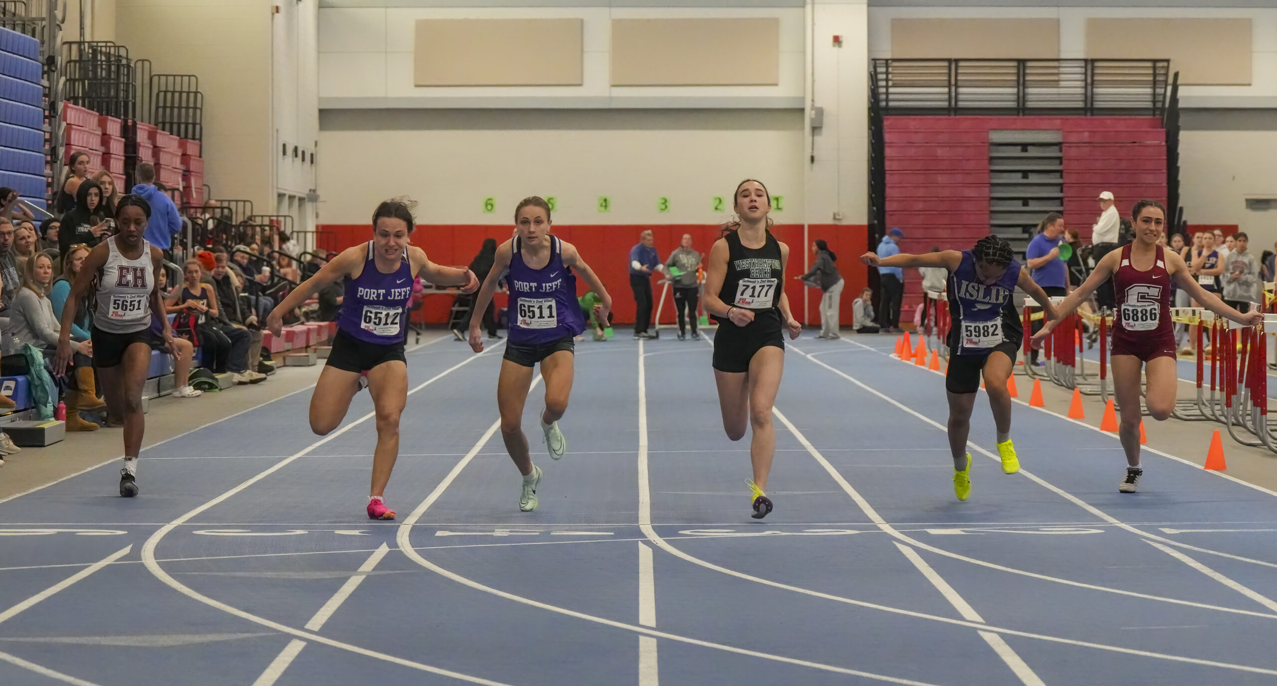 Bridgehampton's Leslie Samuel, far left, reached the finals of the highly competitive 55-meter dash on Saturday.   RON ESPOSITO