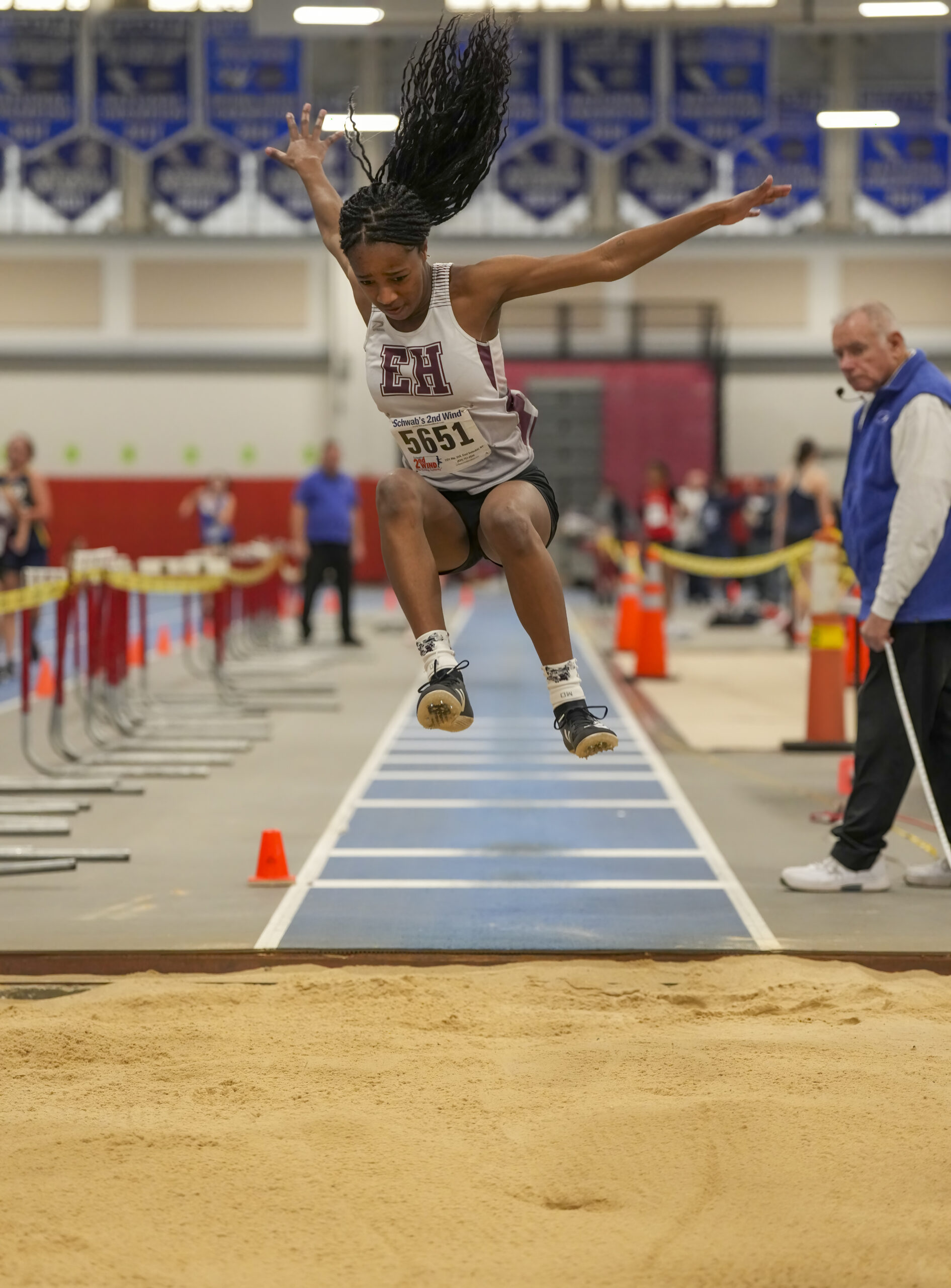 Bridgehampton's Leslie Samuel in the long jump.   RON ESPOSITO