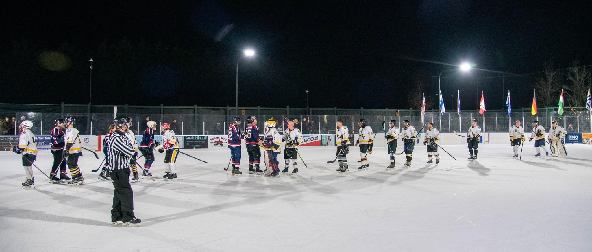 The District 9 First Responders hockey team, made up of firefighters, police officers, EMTs and ocean rescue members from East Hampton, Sag Harbor and Southampton, hosted the Suffolk County Sheriffs at Buckskill Winter Club in East Hampton on Sunday night.  PHOTOS COURTESY SUSAN KETCHAM/SCSO HOCKEY