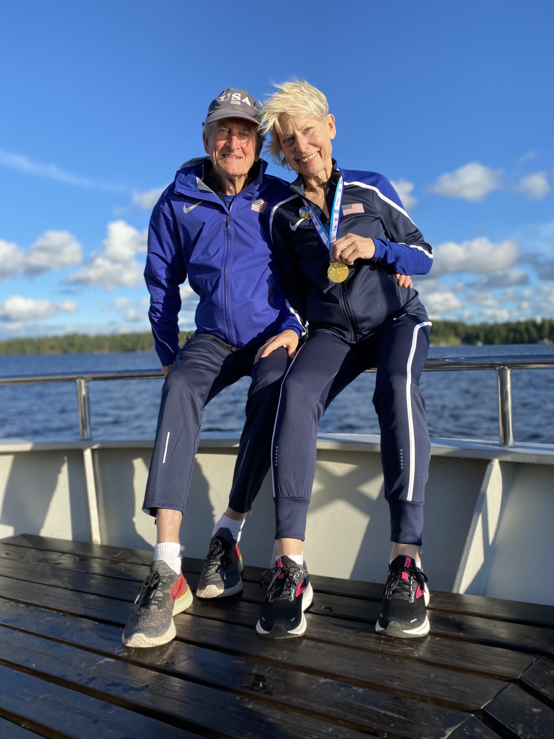 Dan and Joy Flynn on a boat trip in Finland. They have traveled the world, competing in Masters Track and Field events.