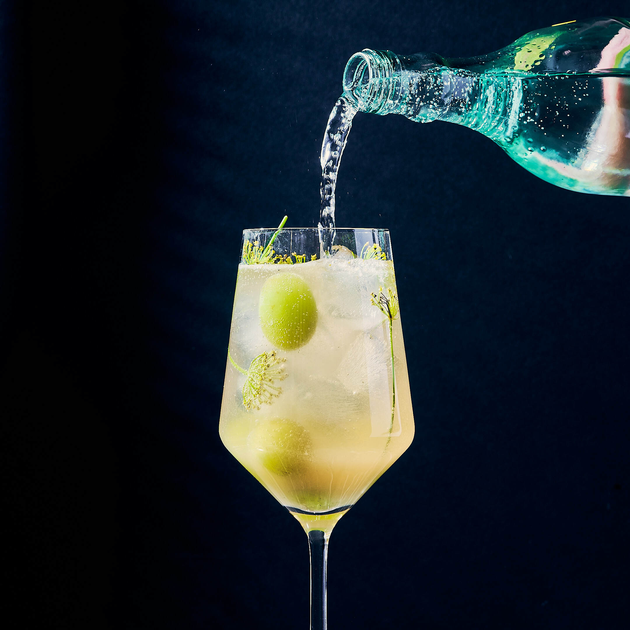 Origen Vodka with junmai sake, green grapes and elderflower tonic created by Yael Stormborn. SPENCER STARNES