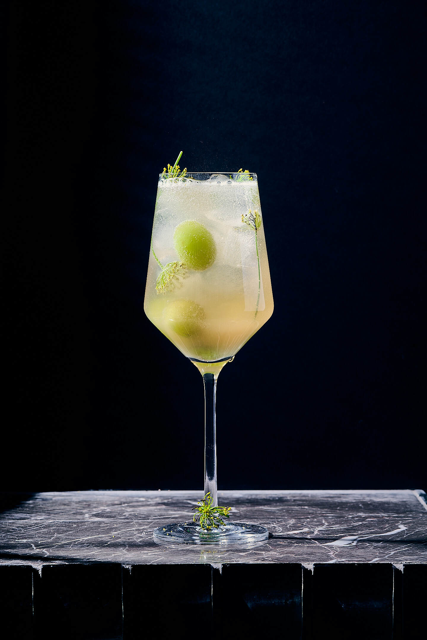 Origen Vodka with junmai sake, green grapes and elderflower tonic created by Yael Stormborn. SPENCER STARNES