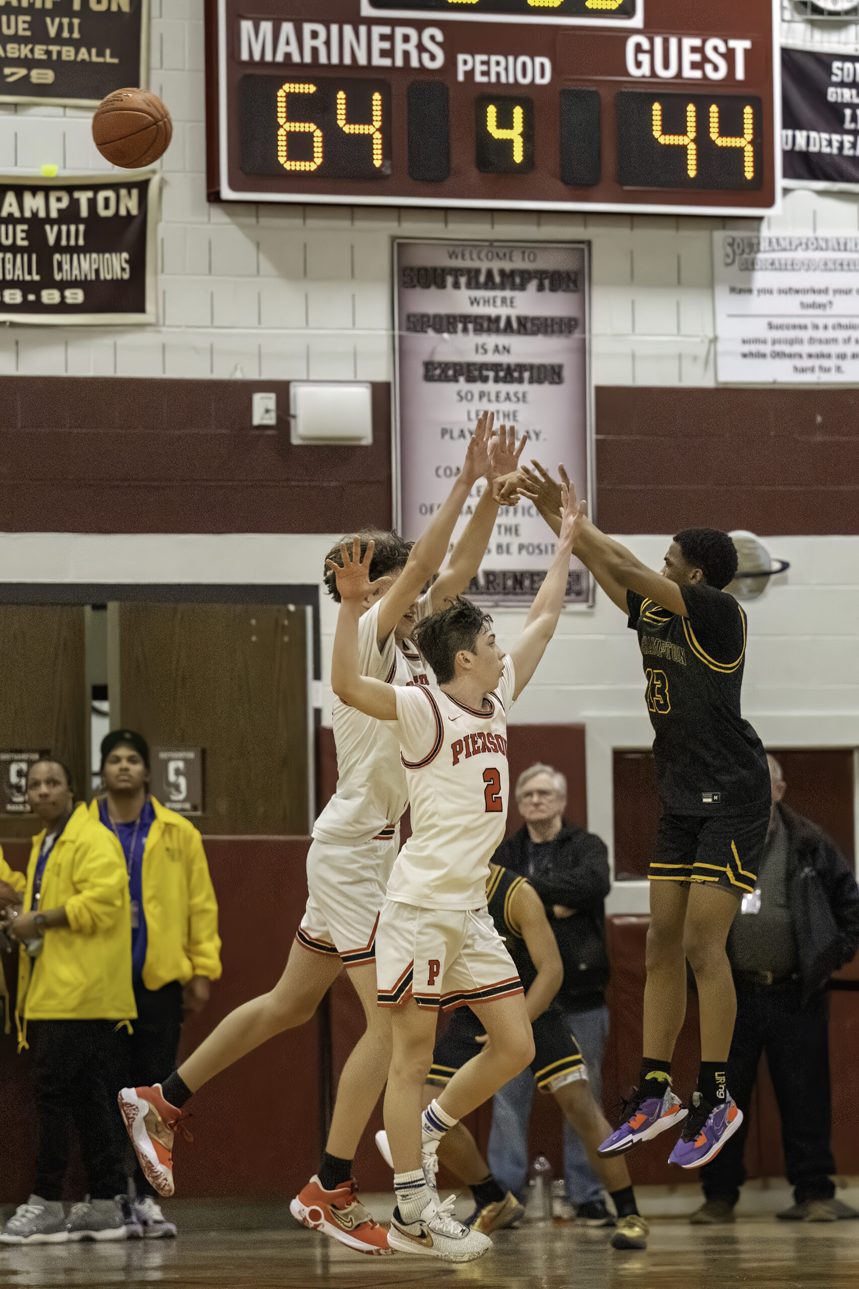 Bridgehampton freshman Sae'vion Ward puts up a three late in the game.   MARIANNE BARNETT