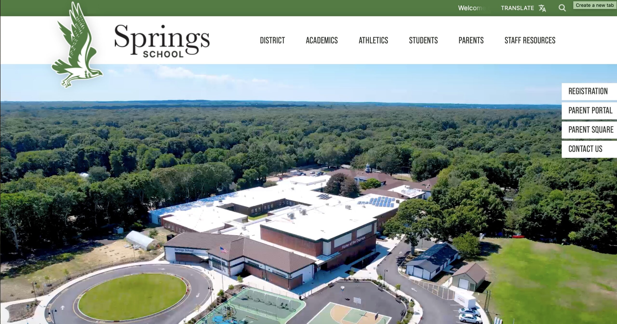 Springs School's landing page for its updated website.