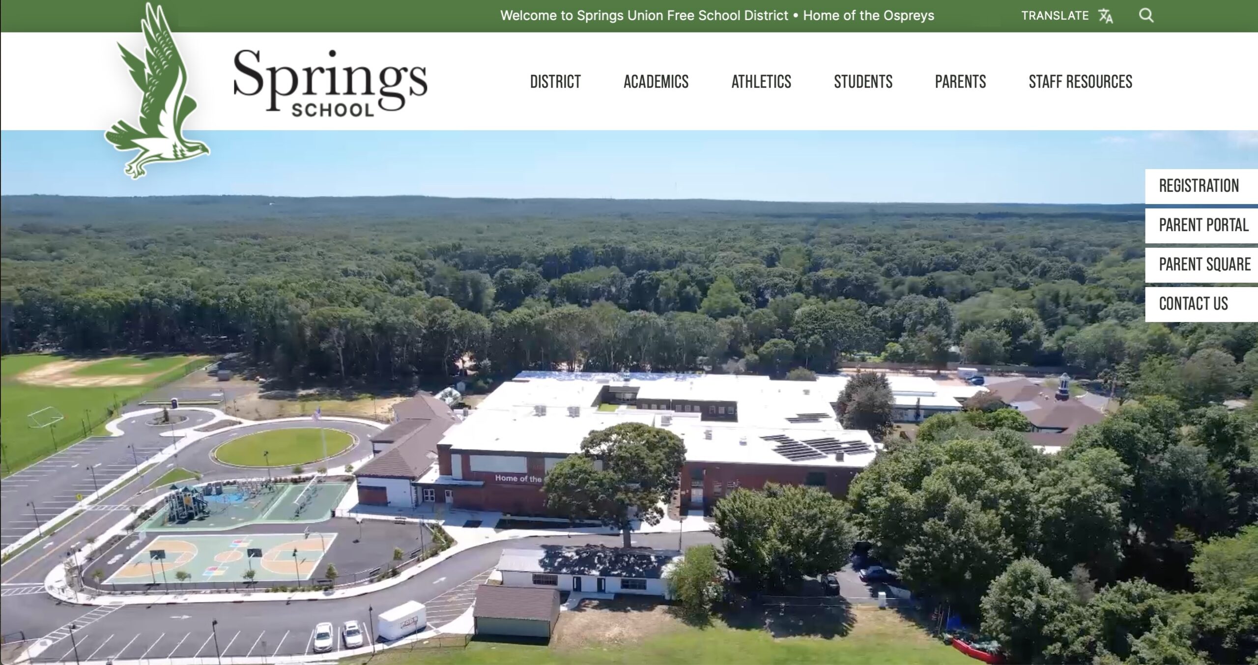 Drone footage captured following the completion of Springs School's expansion project was used when construction the district's new website.