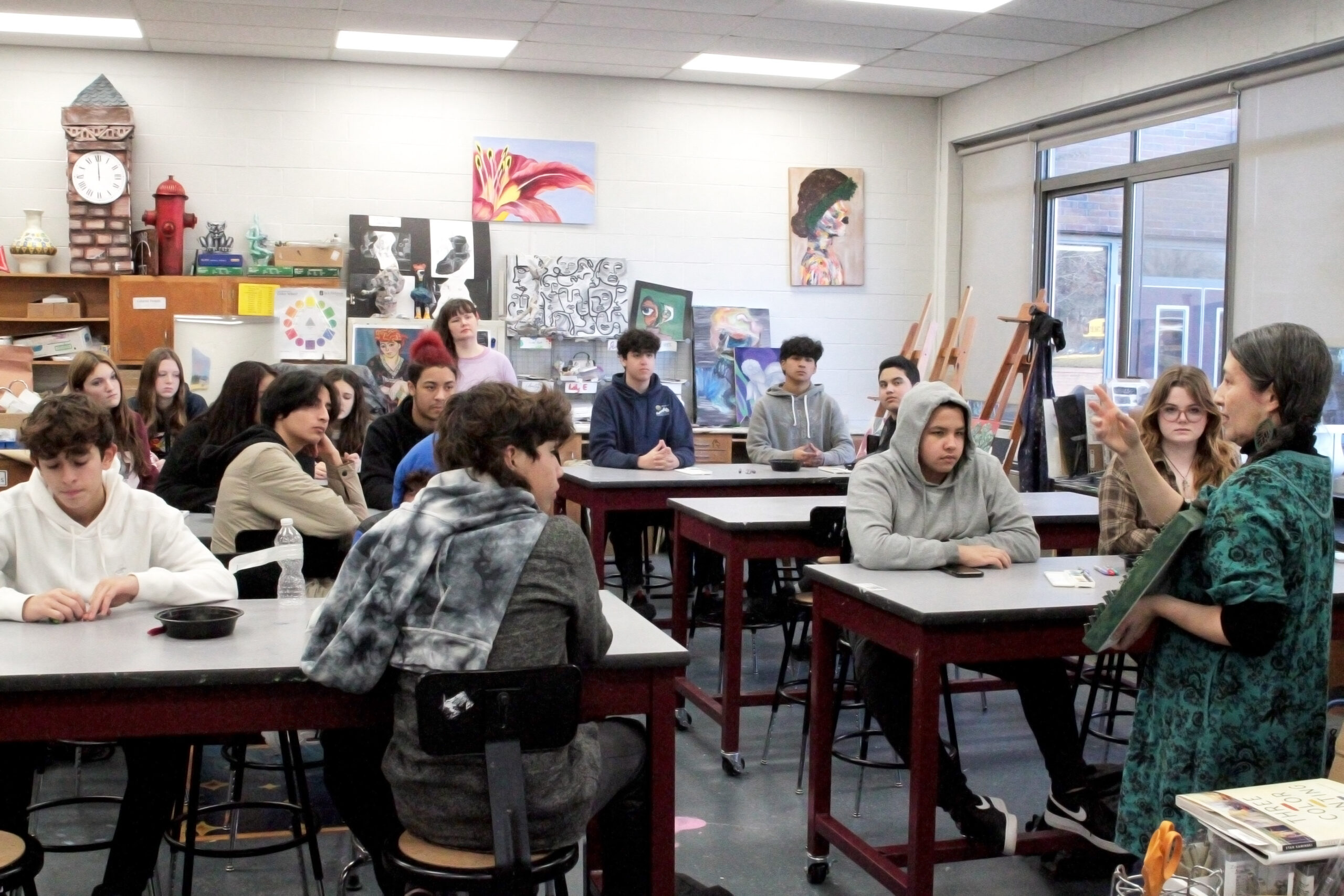 In January, Parrish Art Museum's 2023 artist-in-residence Charlene Charneco worked with students in the classroom at Southampton High School. TOM KOCHIE