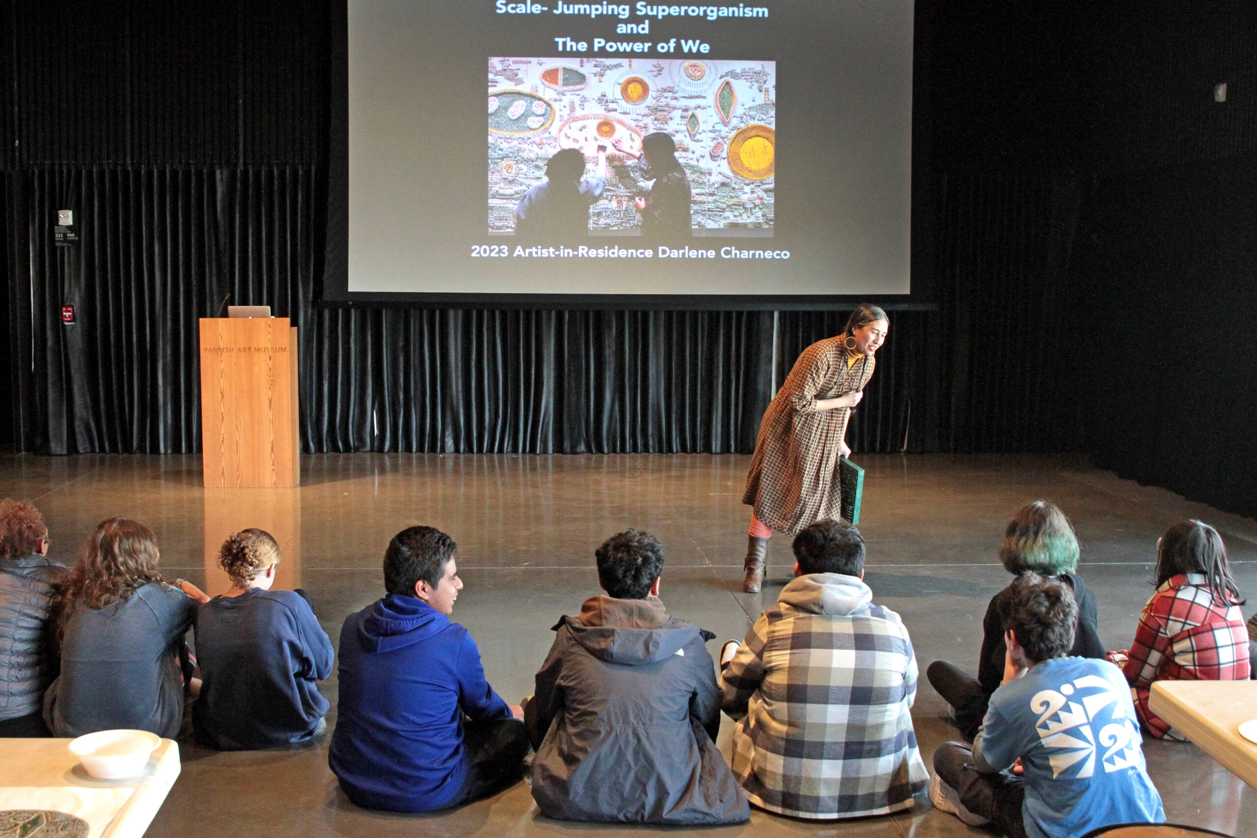 In February, Tuckahoe School 8th graders came to the Parrish Art Museum to work with artist-in-residence Charlene Charneco. TOM KOCHIE