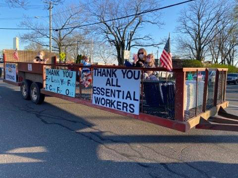 Truck and tractors parade in front of Peconic Bay Medical Center in Riverhead in April of 2020, to thank healthcare workers.