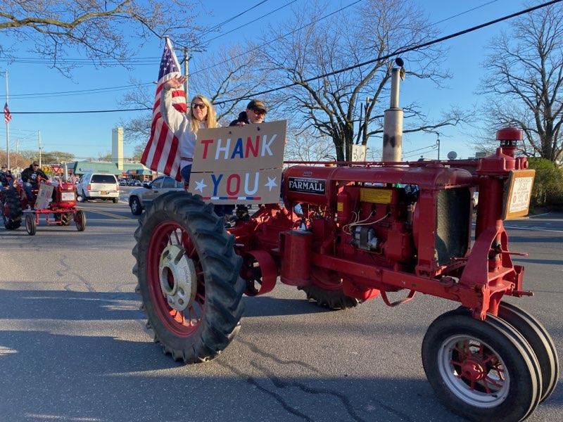 Truck and tractors parade in front of Peconic Bay Medical Center in Riverhead in April of 2020, to thank healthcare workers.