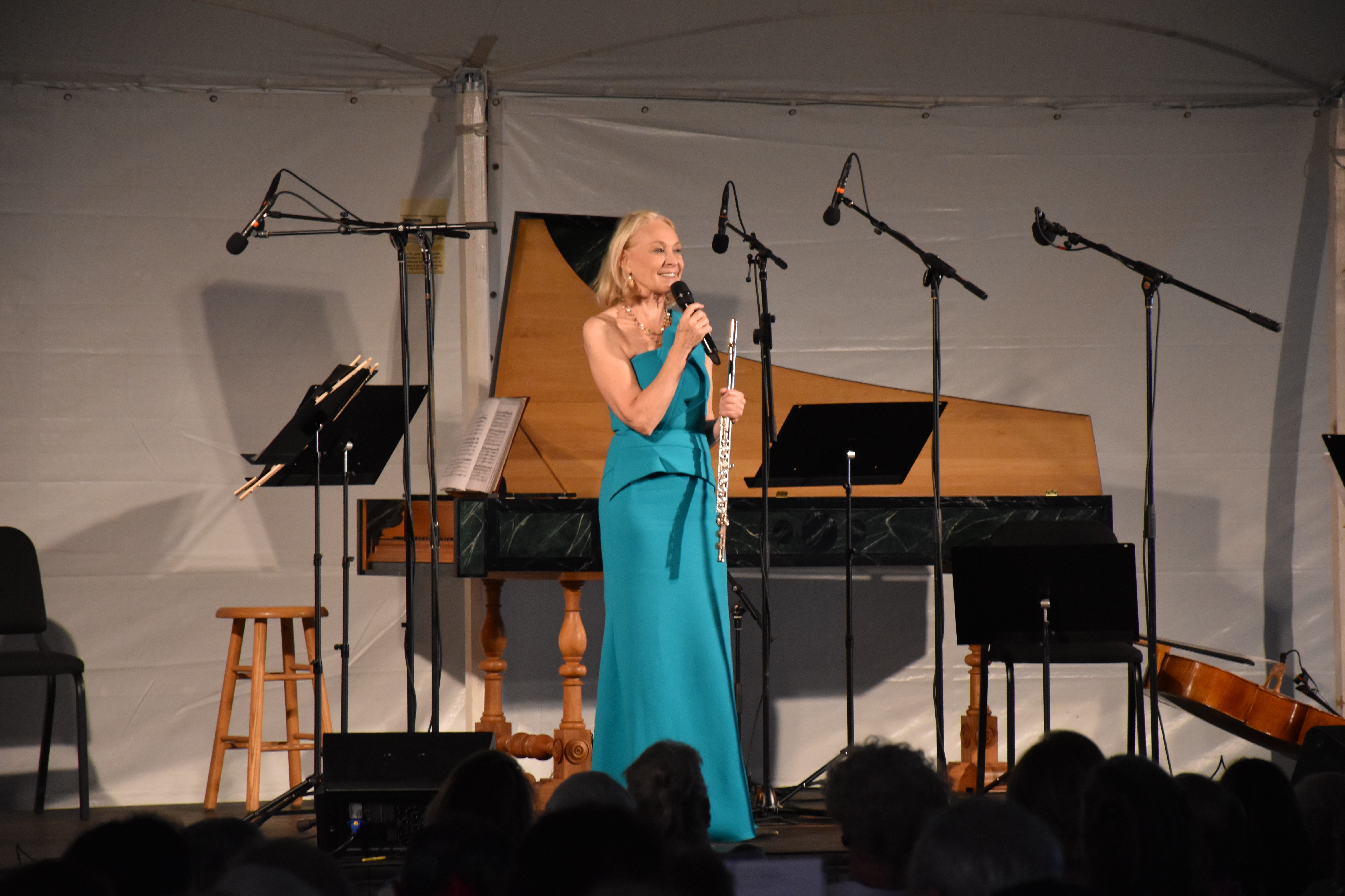 Flutist Marya Martin, founder and artistic director of Bridgehampton Chamber Music, during the BCMF 2022 Brian Little Concert. COURTESY BCMF