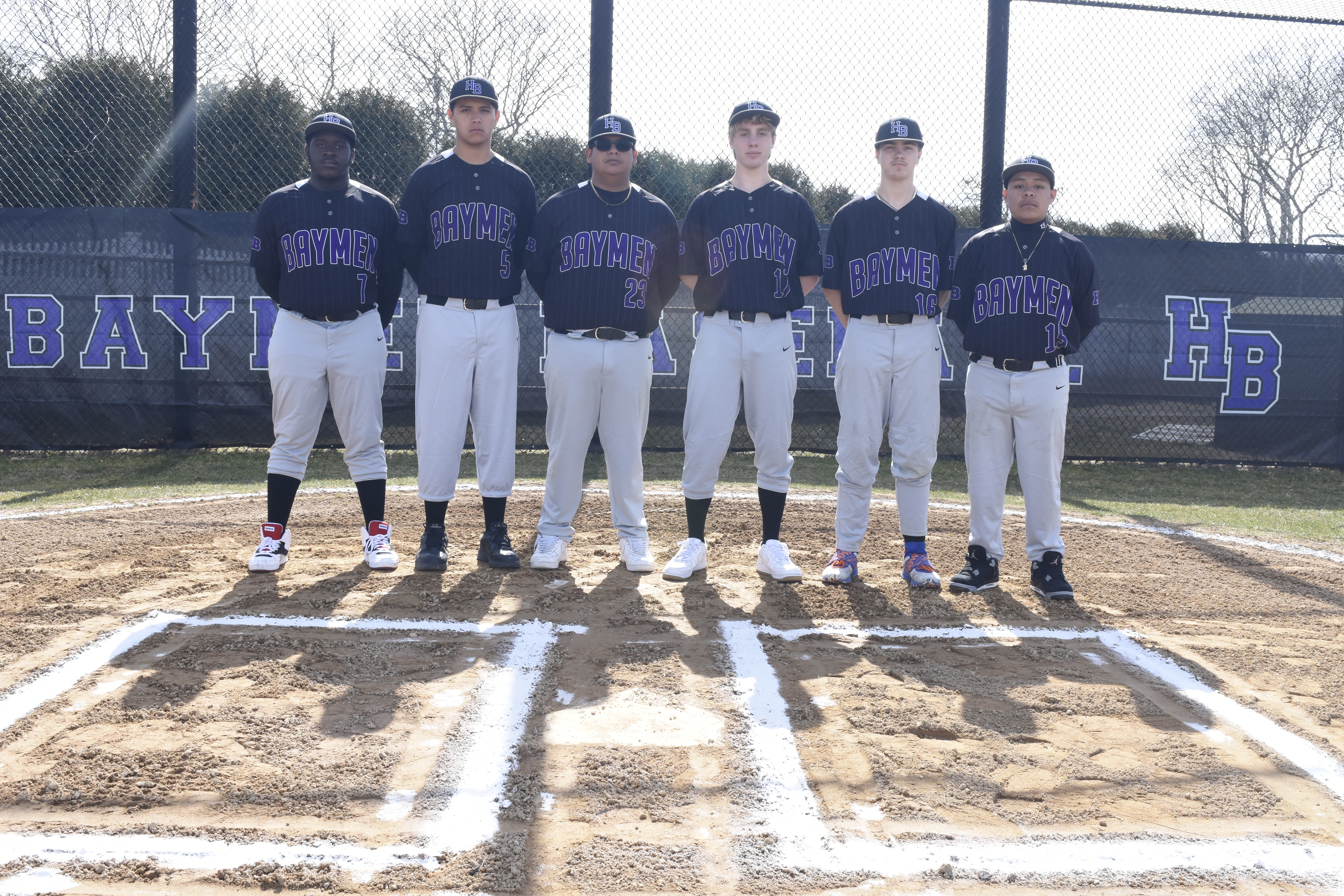 Returning seniors for the Baymen this season include, from left, Jahzani Edwards, Allan Canales, Jorge Hernandez, William Mendel, C.J. Peterson and John Reyes.  Kazmin Pensa-Johnson was missing for the photo.   DREW BUDD