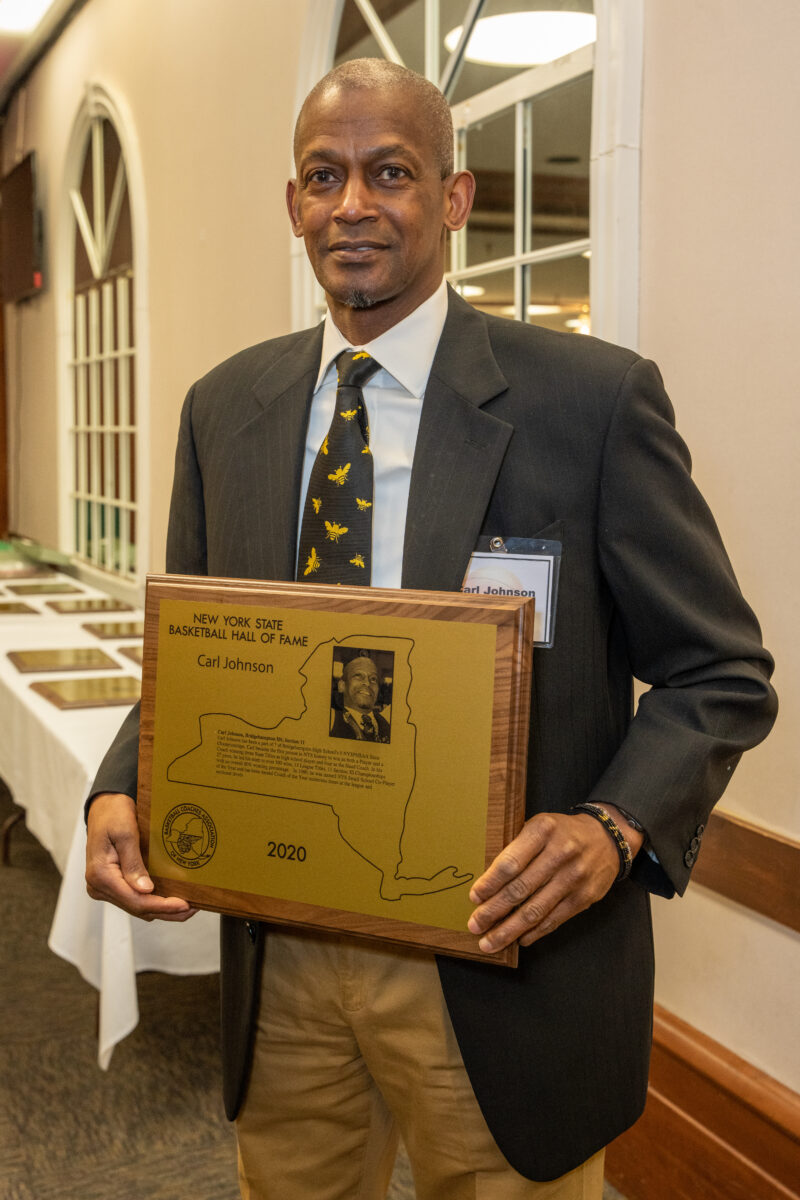 Carl Johnson was inducted into the New York State Basketball Hall of Fame on Sunday in Glens Falls.    RON ESPOSITO