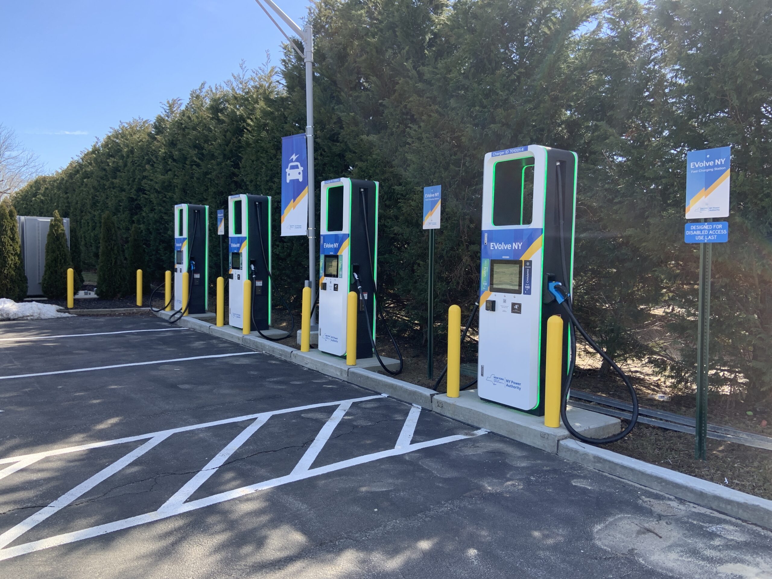 Four electrical vehicle charging stations will soon be operational in the School Street parking lot behind the Candy Kitchen restaurant in Bridgehampton. STEPHEN J. KOTZ